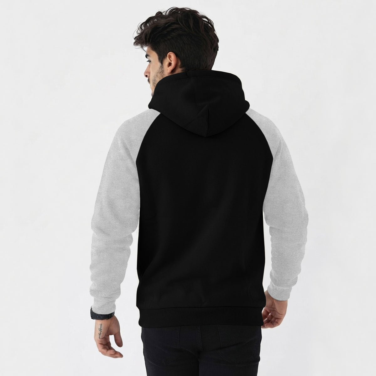 Mens Contrast Panel Kangaroo Pocket Hooded Sweatshirt Black|Grey