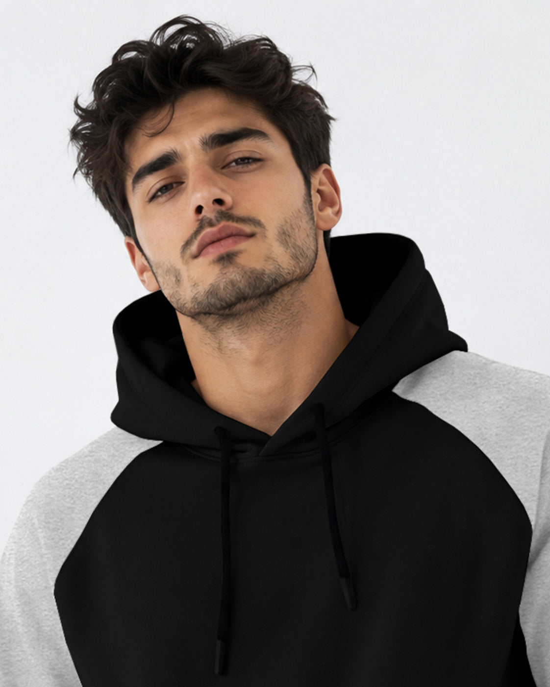 Mens Contrast Panel Kangaroo Pocket Hooded Sweatshirt Black|Grey