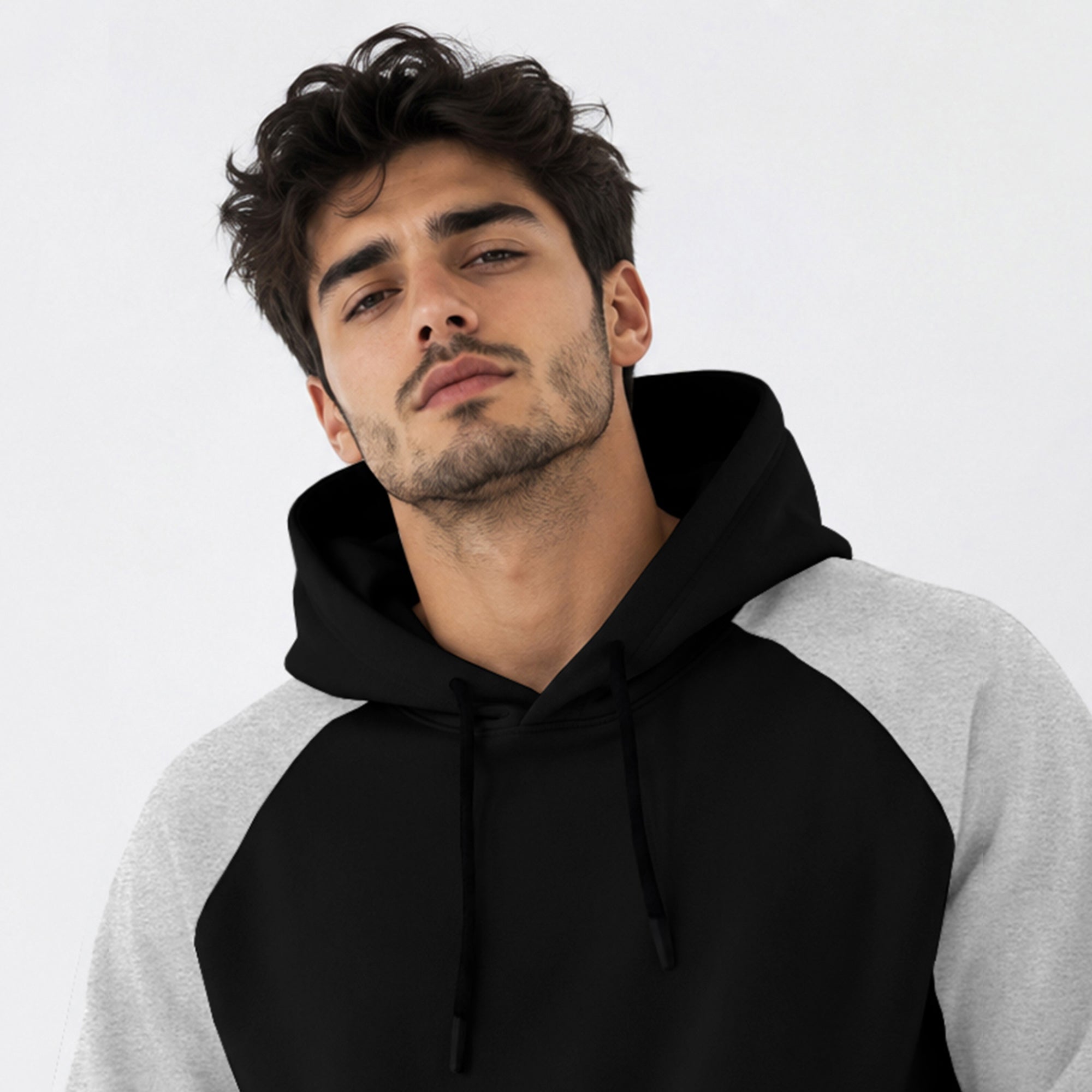 Mens Contrast Panel Kangaroo Pocket Hooded Sweatshirt Black|Grey