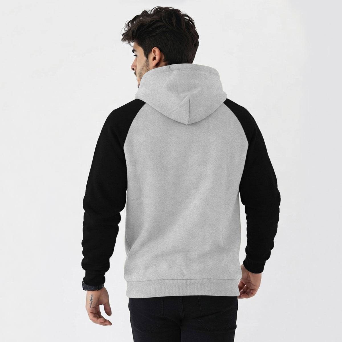 Mens Contrast Panel Kangaroo Pocket Hooded Sweatshirt Grey
