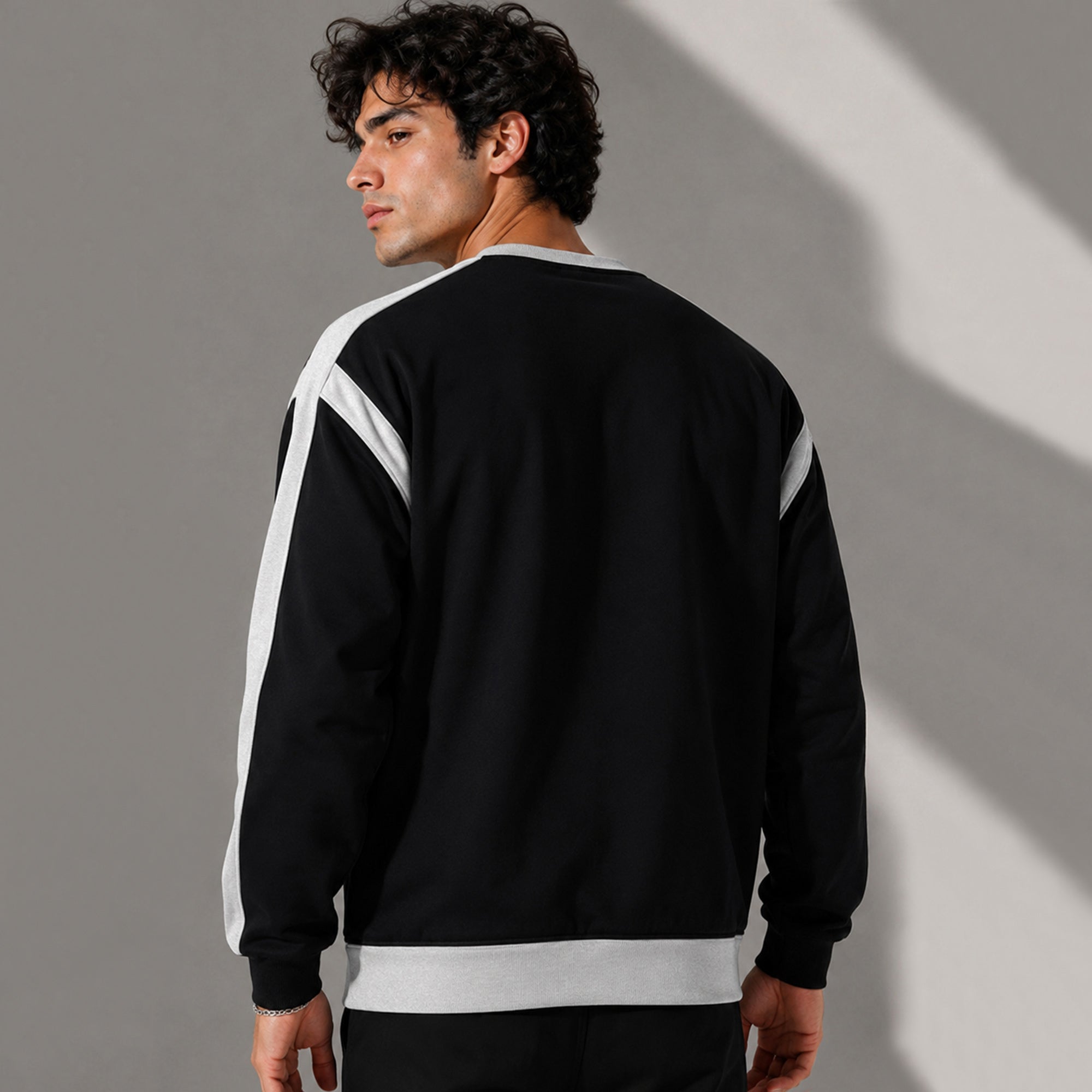 Full Sleeve Crew Neck Dual Color Winter Sweatshirt Black|Grey