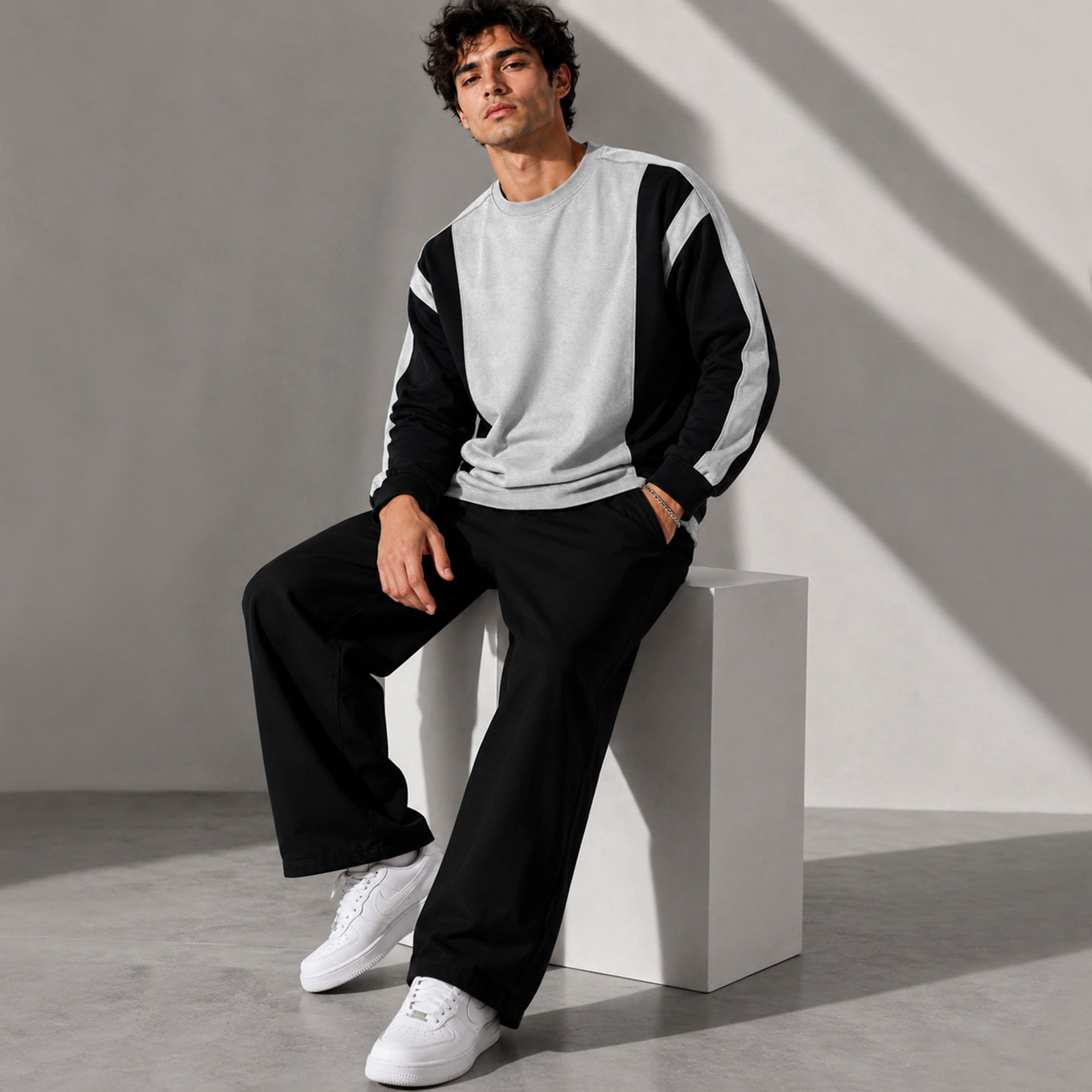 Full Sleeve Crew Neck Dual Color Winter Sweatshirt Black|Grey