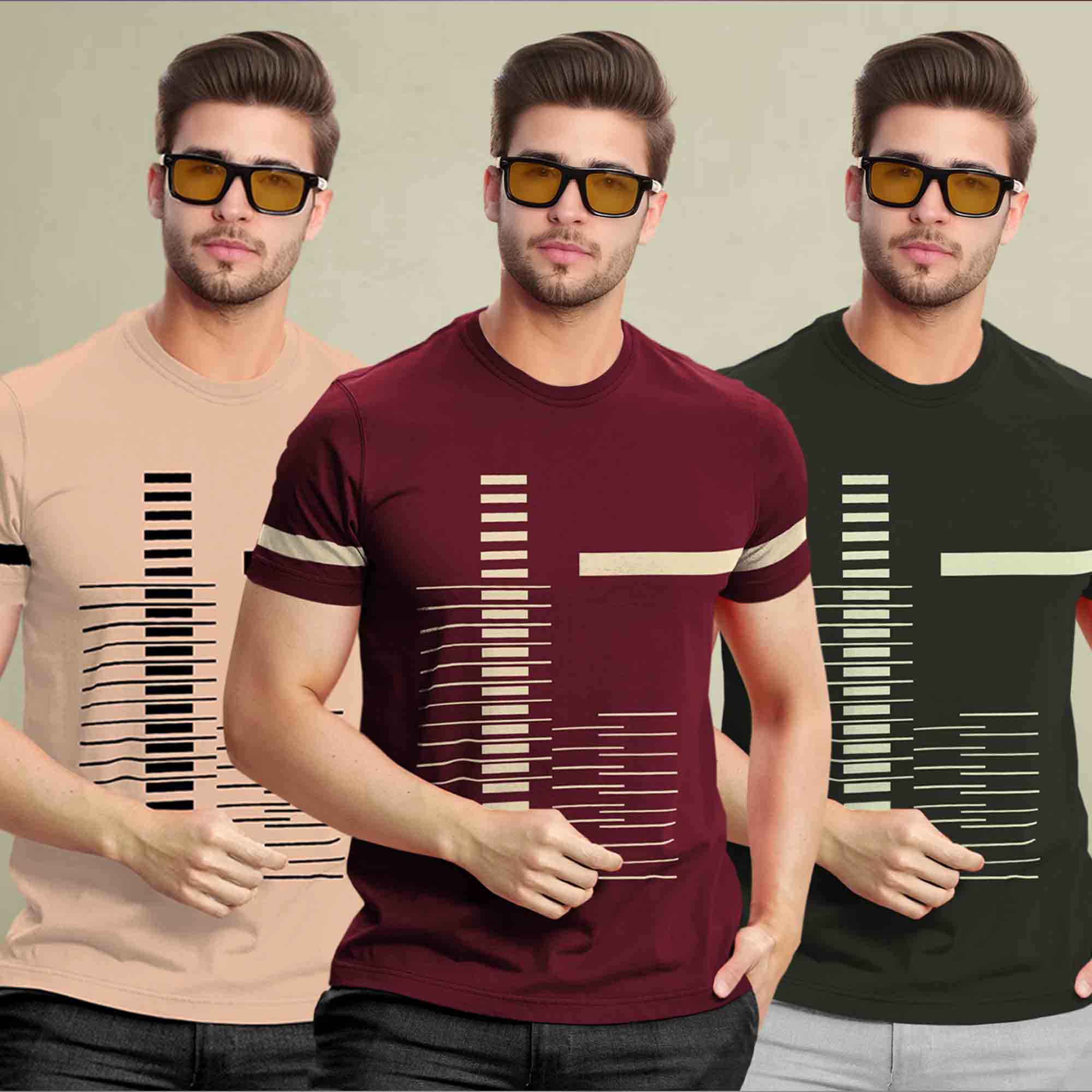 (Pack Of 3) Half Sleeve Printed Tshirts- 17 Variants