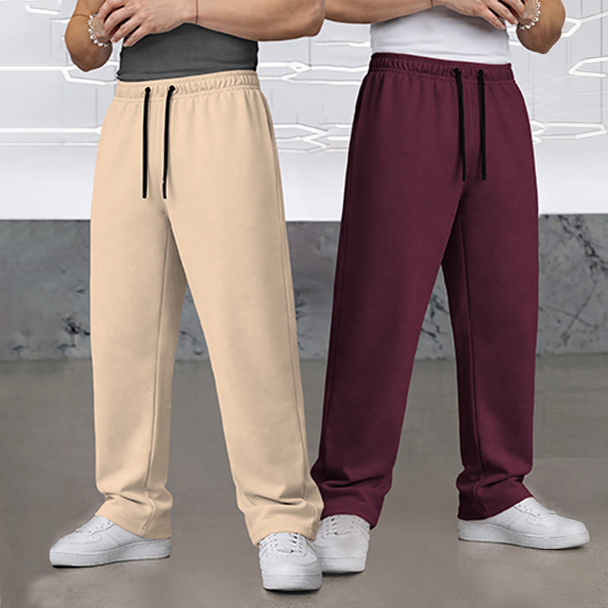 (Pack Of 2) Loose Fit Plain Trackpants Multicolors