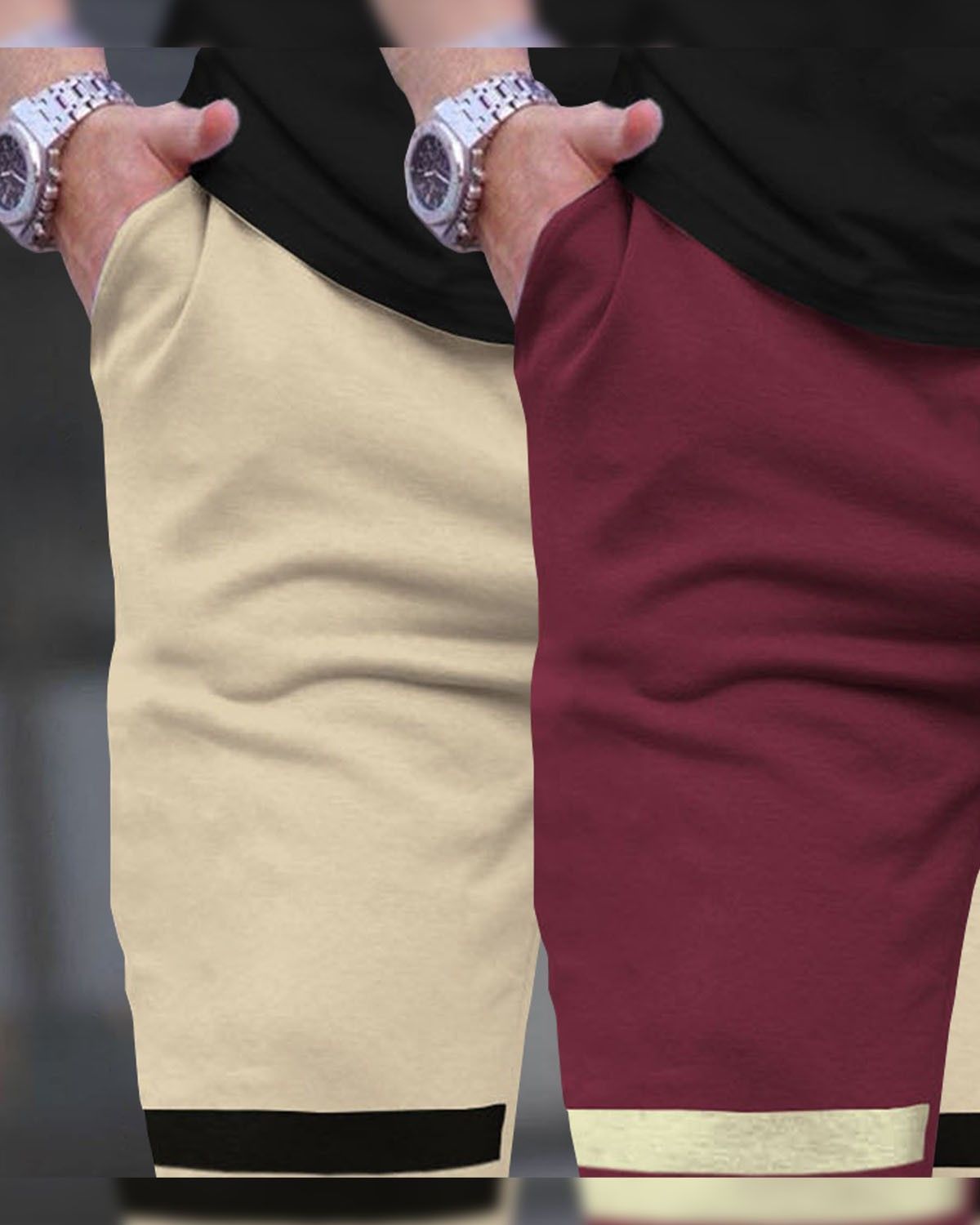 (Pack Of 2) Men Striped Printed Beige & Maroon Trackpants