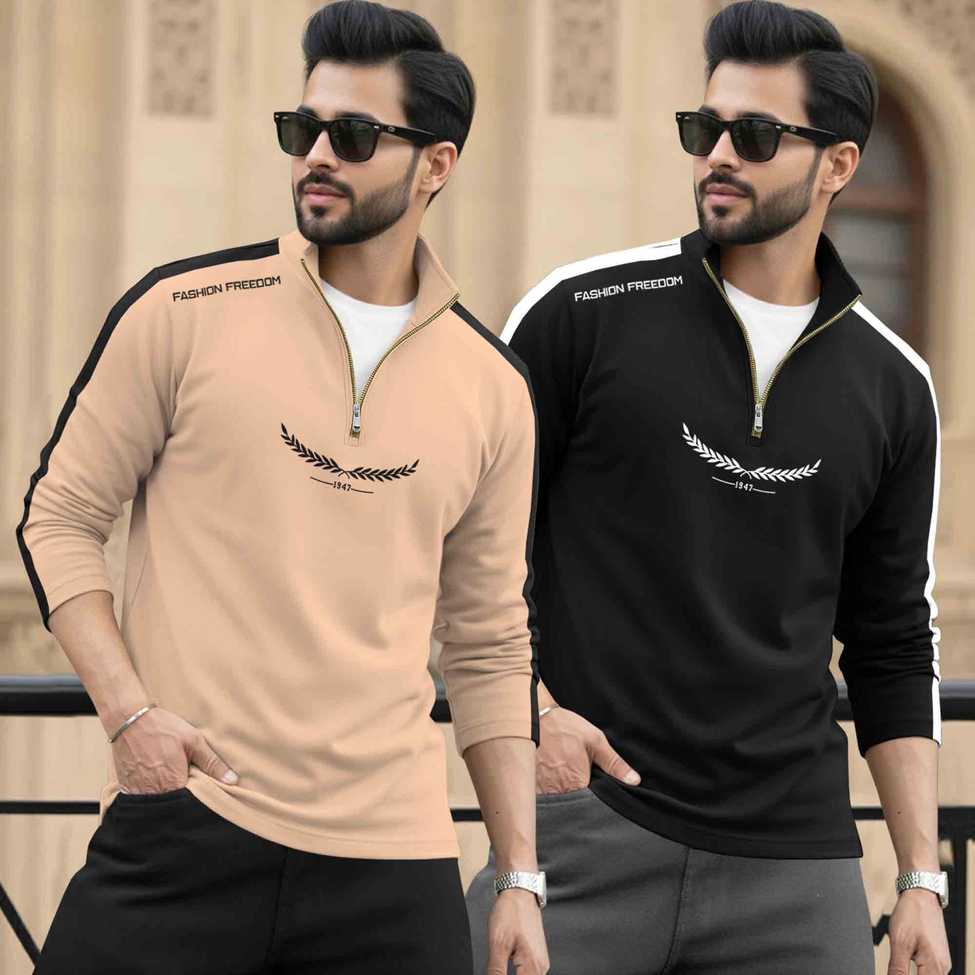(Pack Of 2) Full Sleeve Round Neck & Quarter Zip Neck T-shirts 18 Variants