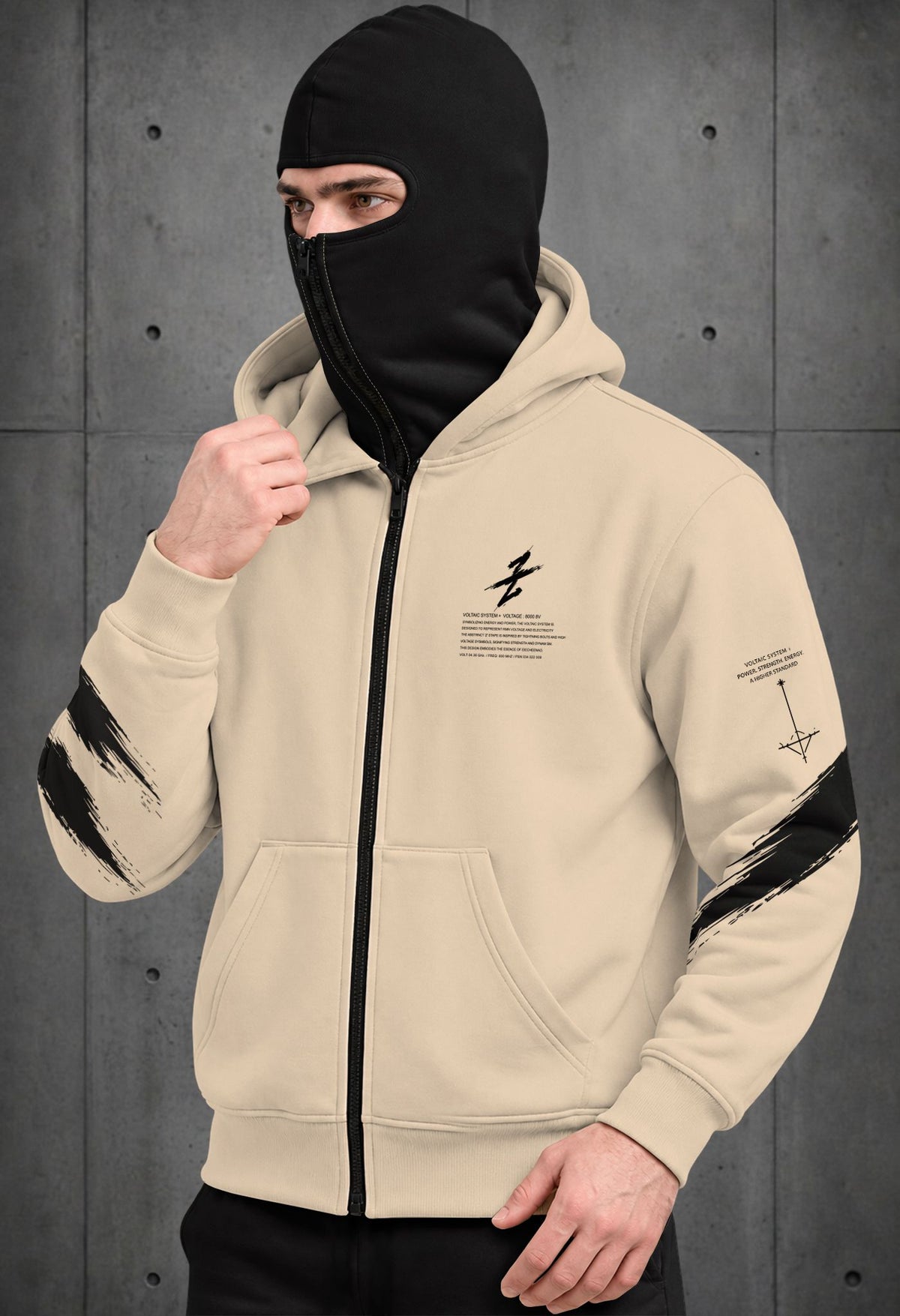 Mens Beige Zip-Up Winter Jacket