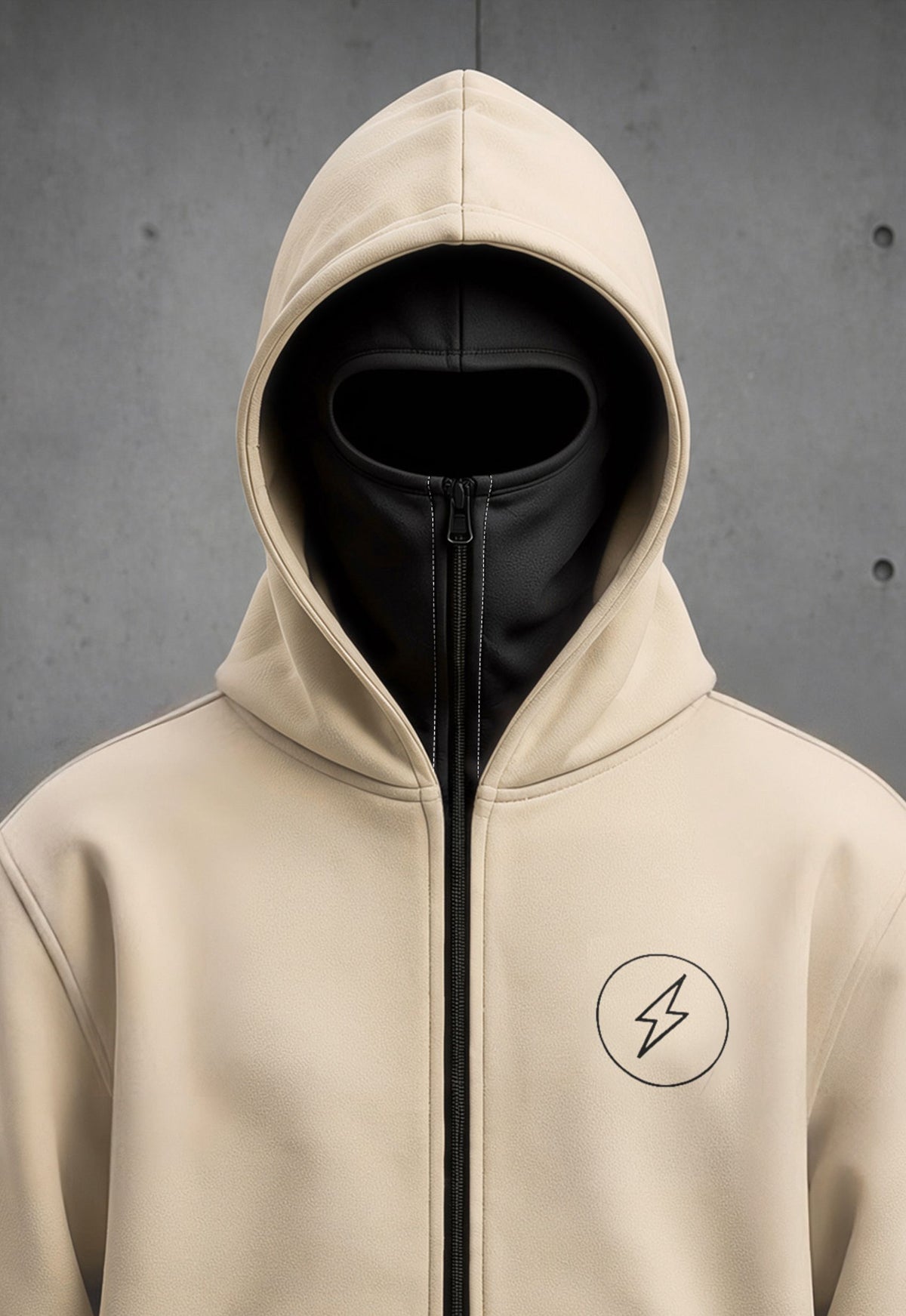 Mens Beige Double Mask Zip-Up Winter Jacket