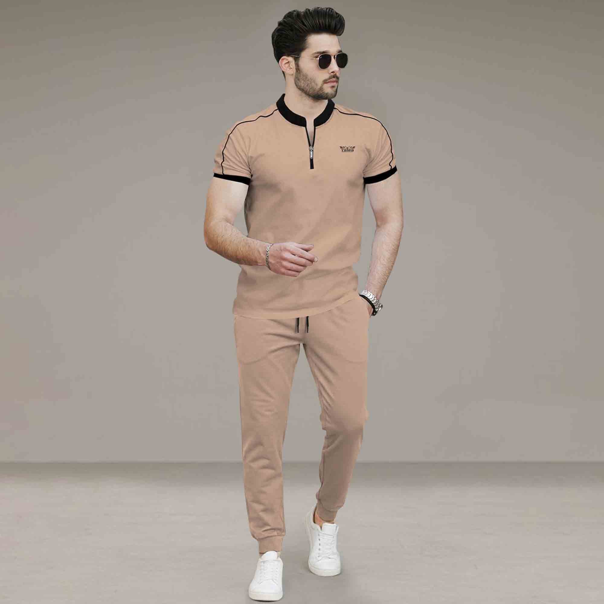 Mens Casual Co-Ord Tracksuit Set with Zip Neck T-Shirt- 11 Variants