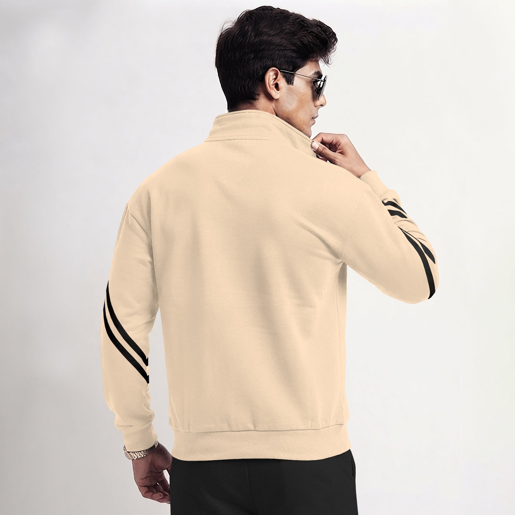 Mens High Neck Color Blocked Winter Jacket Beige