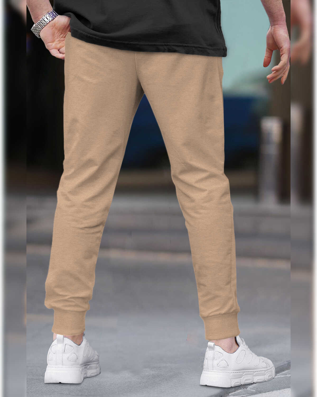 Men Printed Ankle Fit Cuffed Beige & Black Jogger