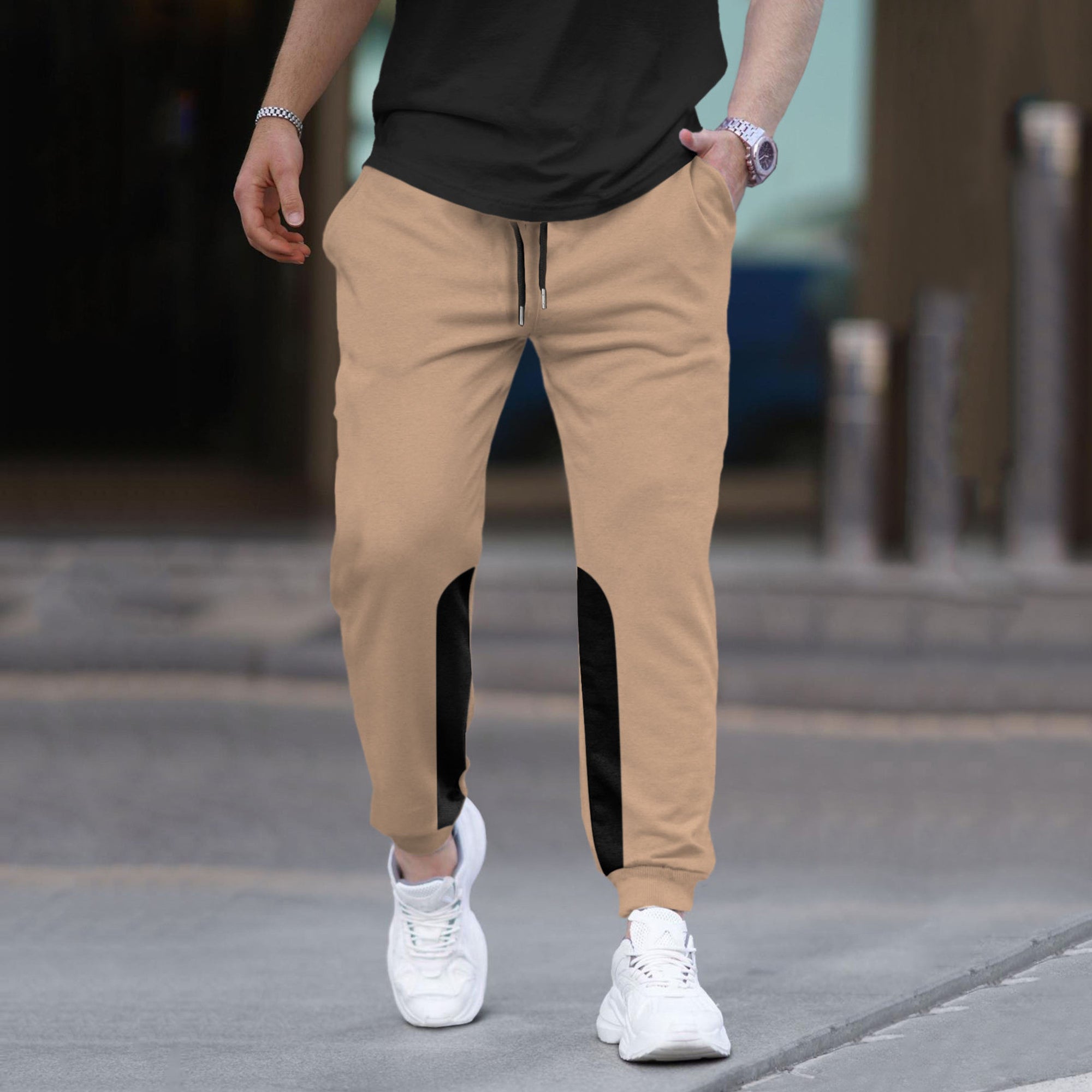 Men Plain Ankle Fit Cuffed Beige Jogger – TRIPR Men Plain Ankle Fit Cuffed Beige Jogger – TRIPR