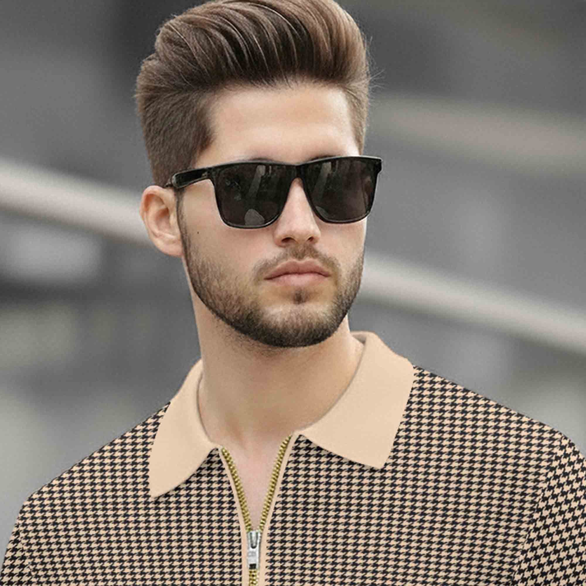 Quarter Zip Polo Neck Dual Color Printed Half Sleeve TSHIRT Beige & Black