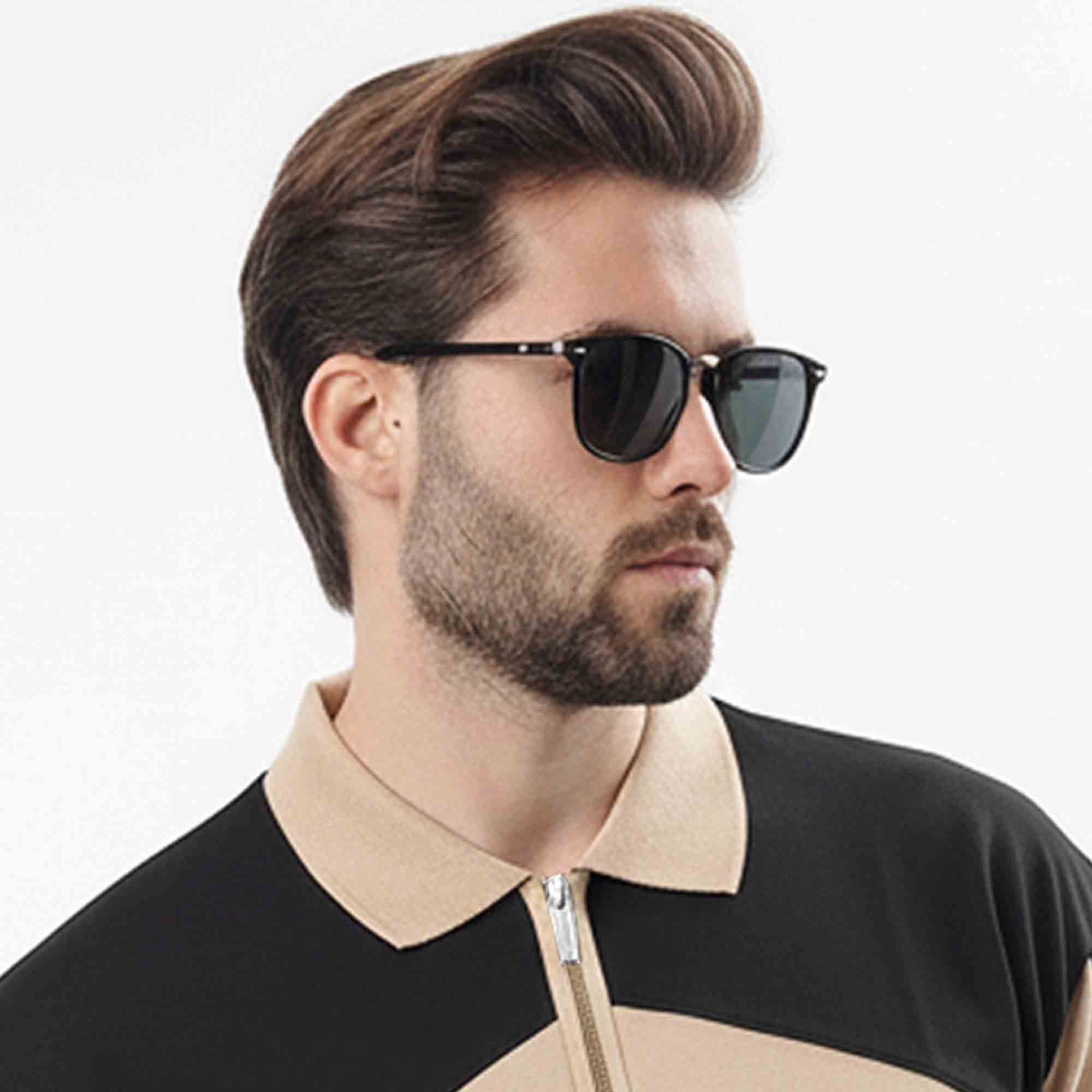 Men Colorblock Polo Neck Full Sleeve T-Shirt Beige & Black