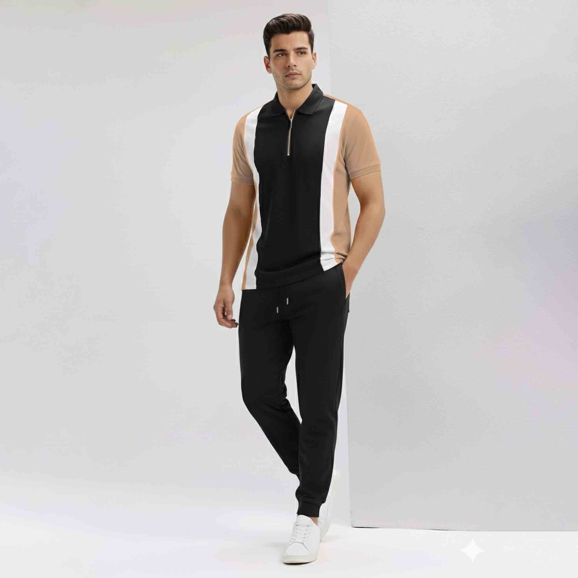 Mens Casual Tracksuit Set with Polo T-Shirt & Jogger