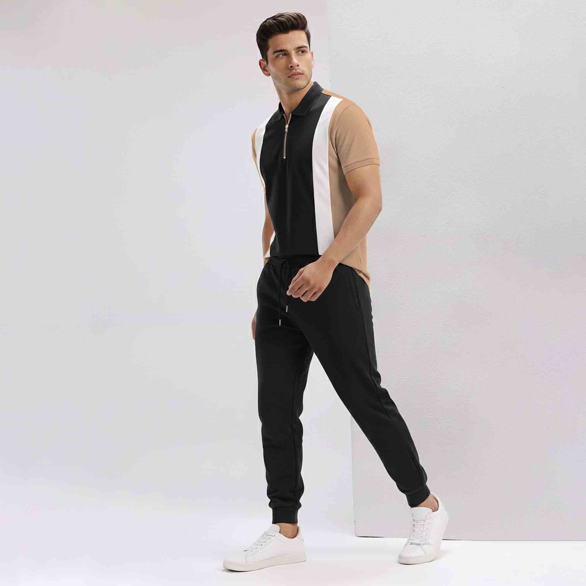 Mens Casual Tracksuit Set with Polo T-Shirt & Jogger