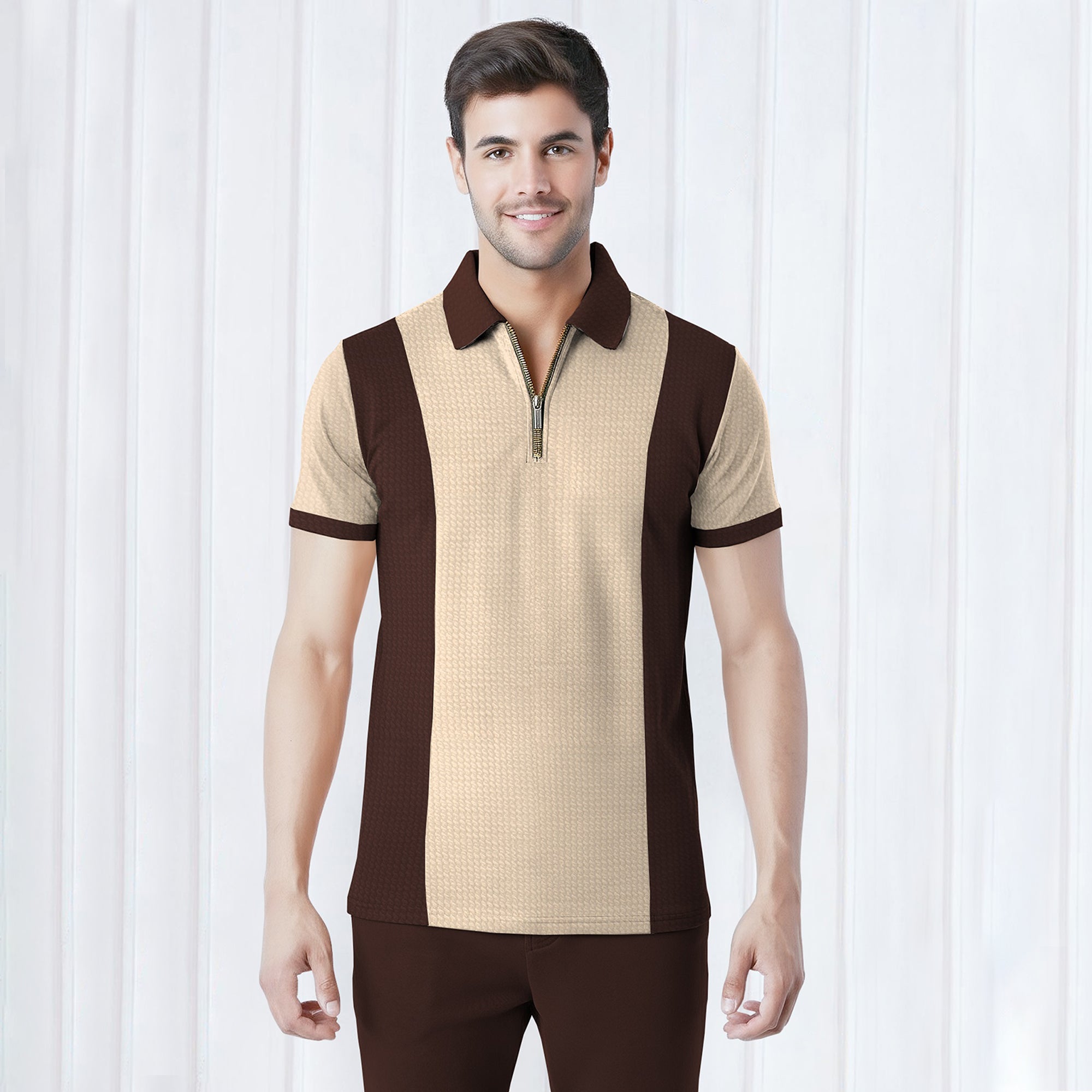 Men Quarter Zip Polo Neck Printed T-shirts