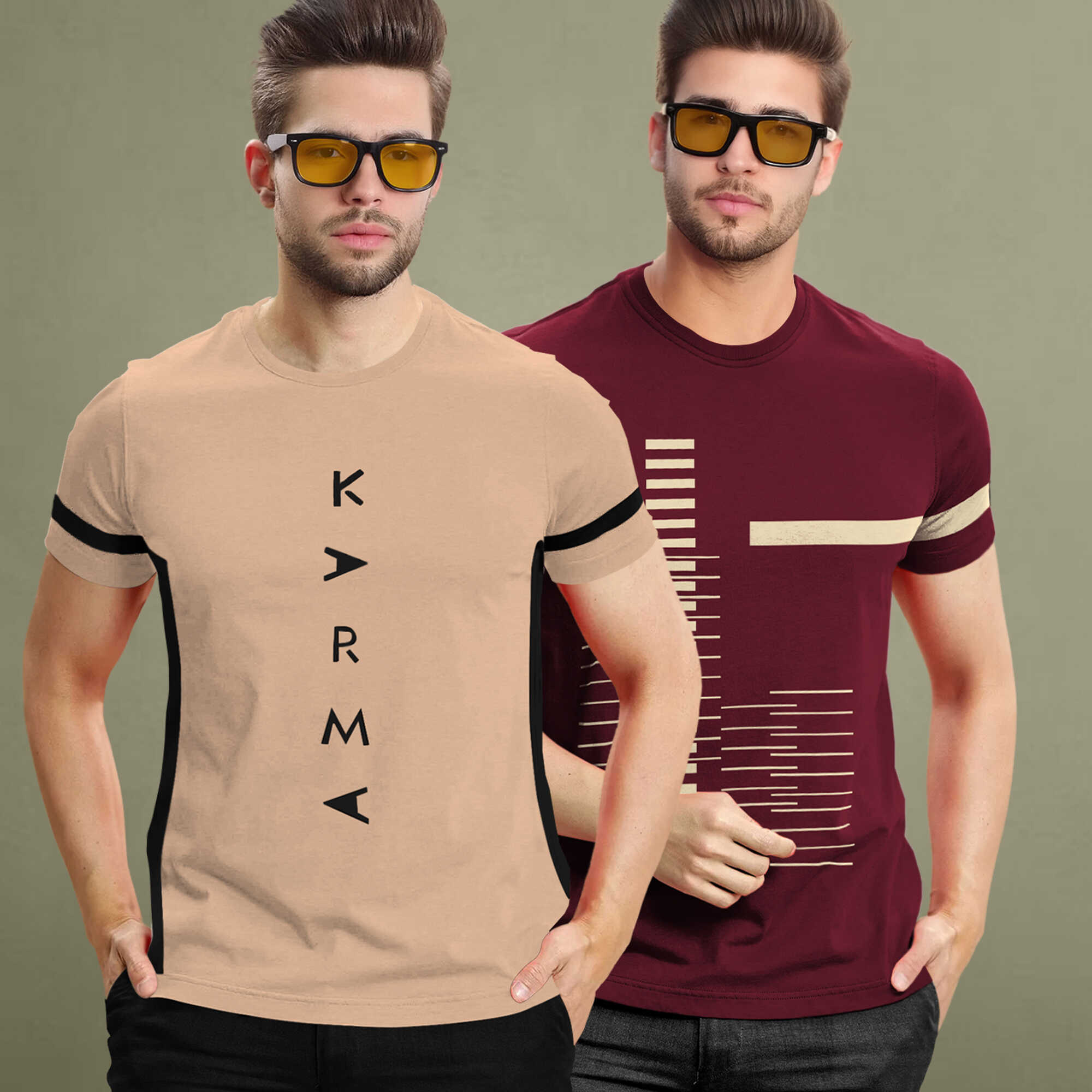 (Pack Of 2) Half Sleeve Printed Tshirts- 20 Variants
