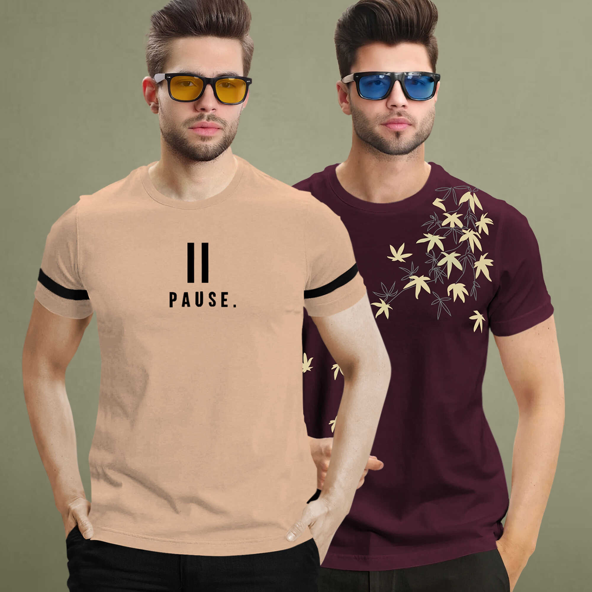 Combo pack Half Sleeve Printed T-shirts black and white