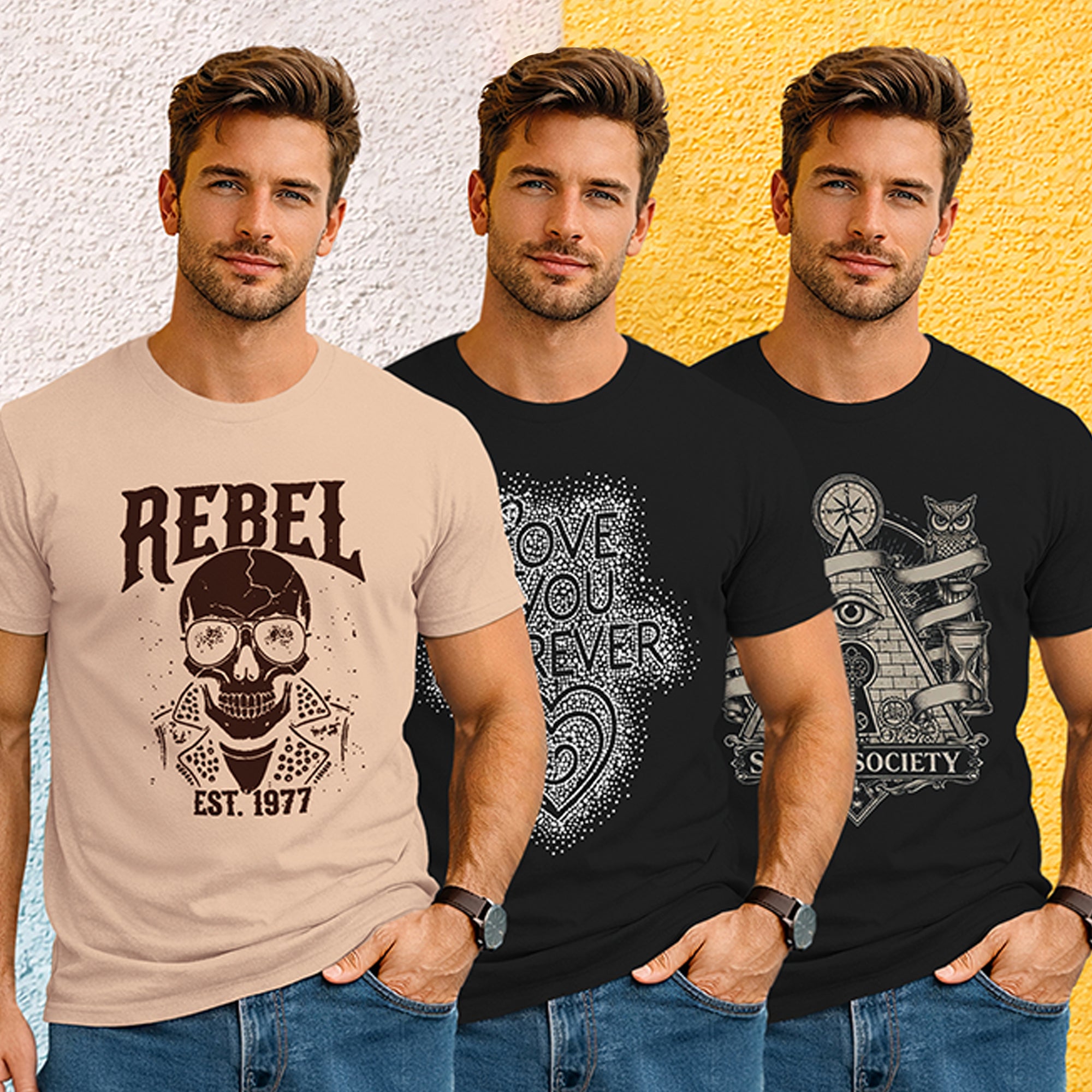 (Pack Of 3) Mens Half Sleeve Typography Printed T-shirts