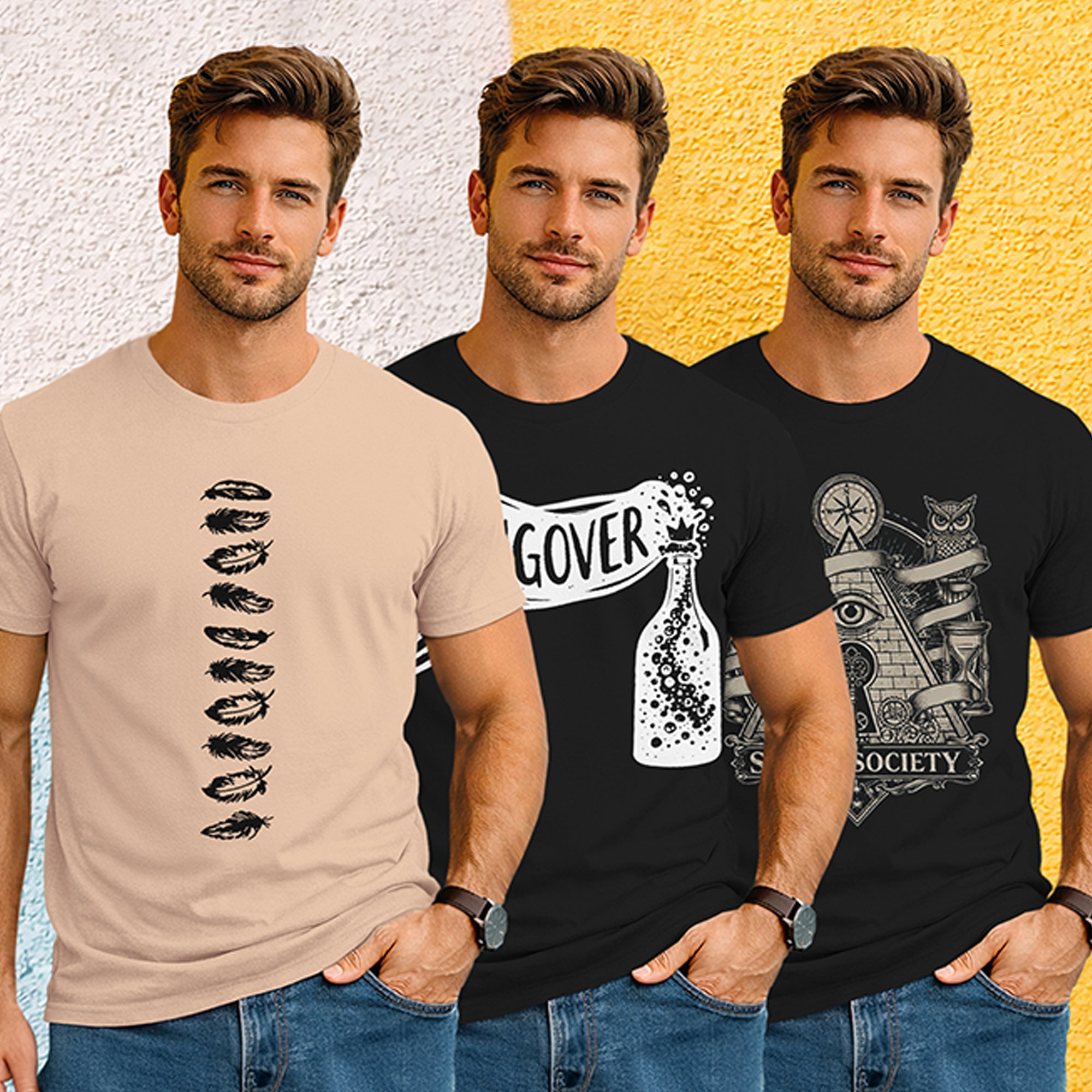(Pack Of 3) Mens Half Sleeve Typography Printed T-shirts