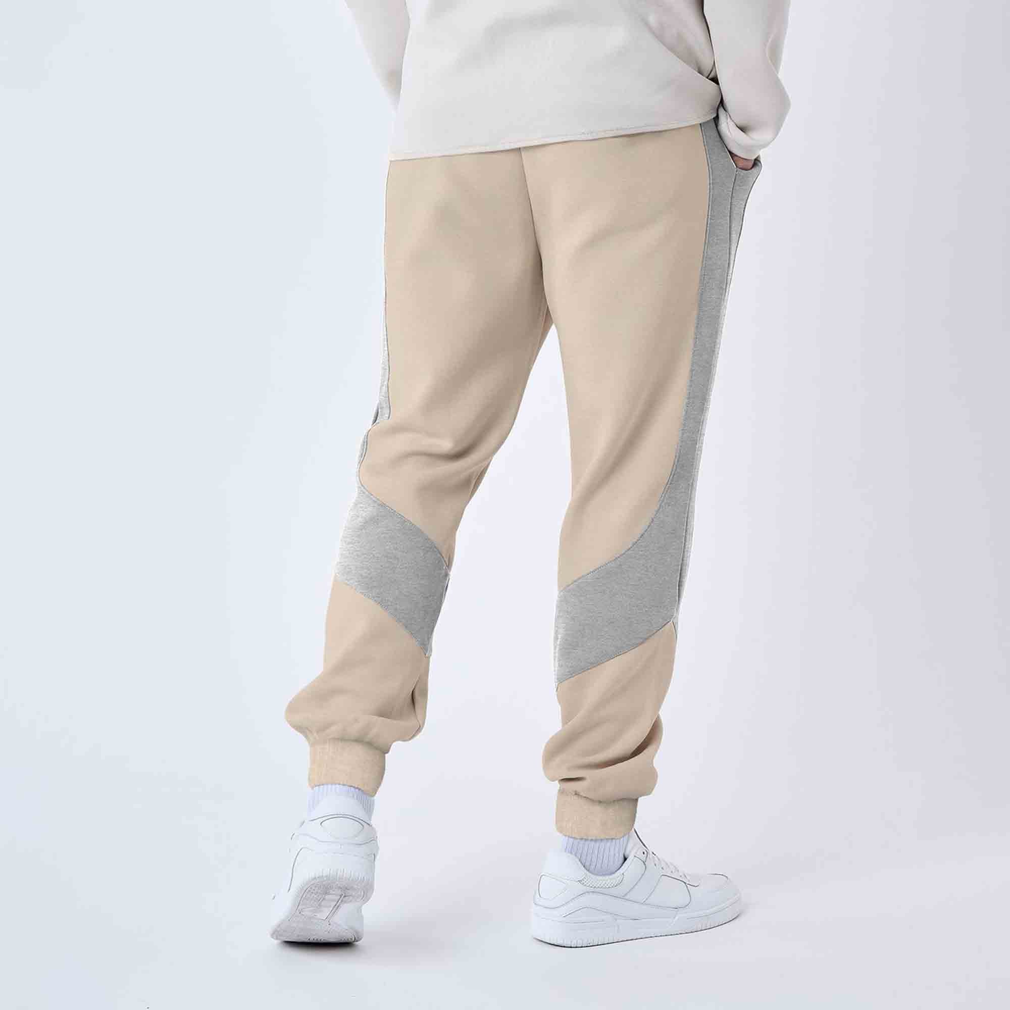 Men Color Blocked Beige & Grey Track Pant