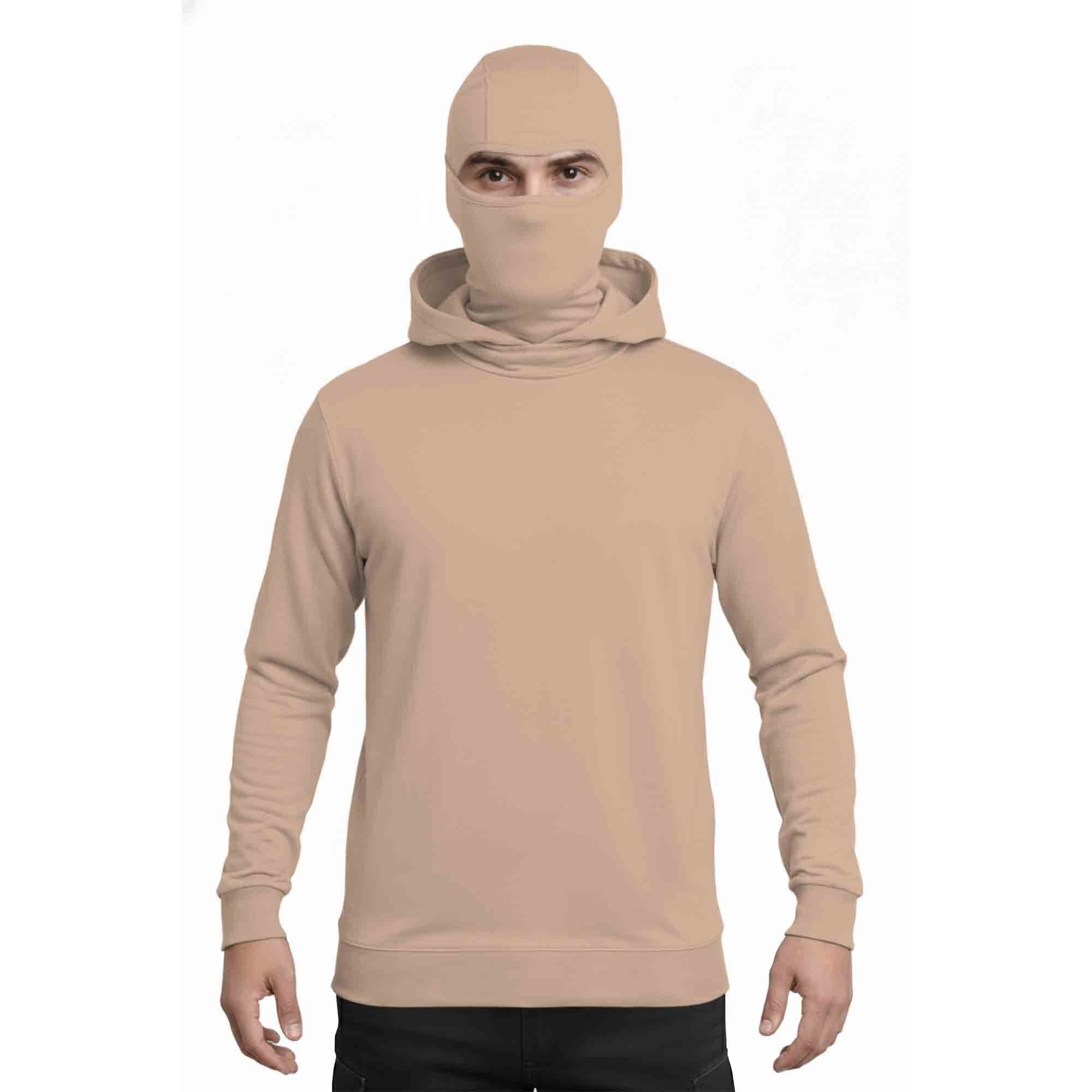 Men Solid Hooded Neck Cotton Blend Beige T-Shirt