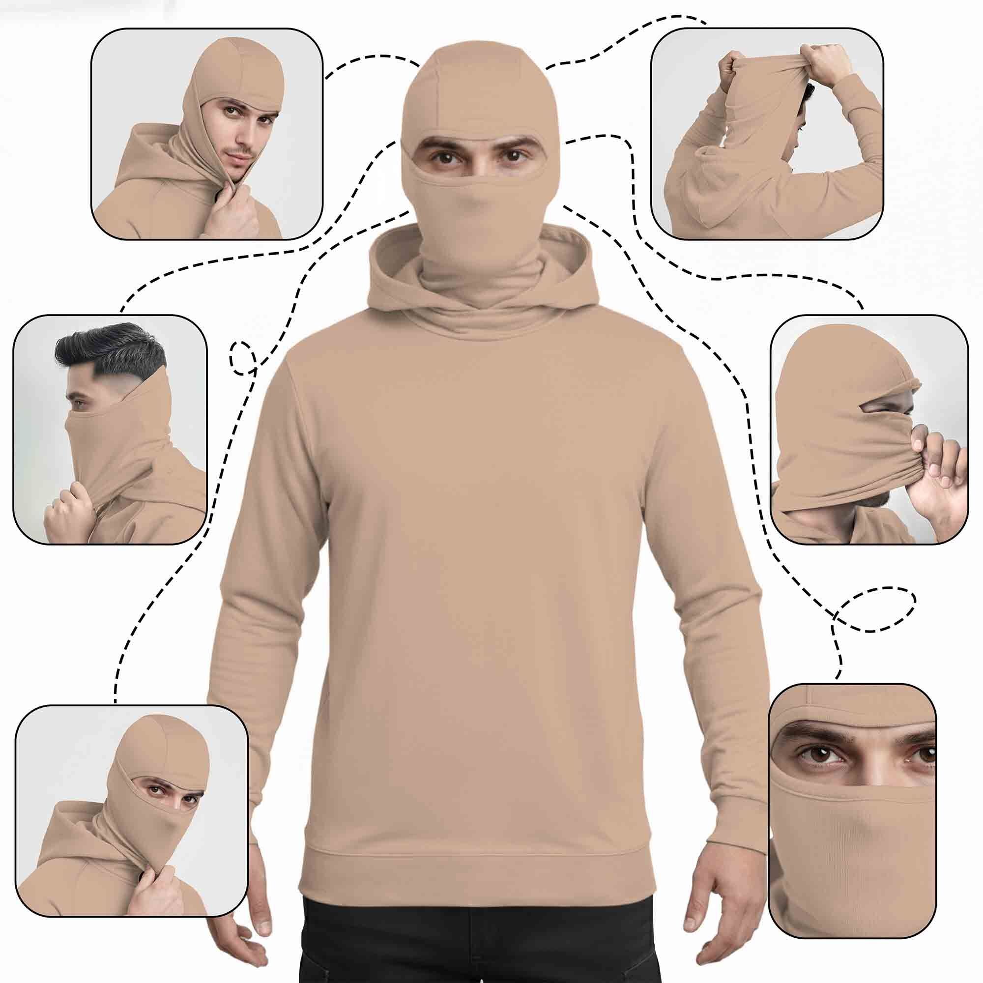 Men Solid Hooded Neck Cotton Blend Beige T-Shirt