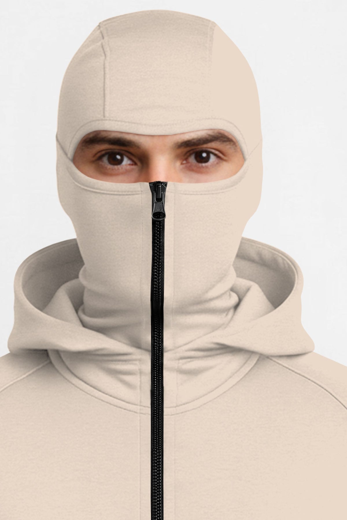 Full Sleeve Hooded Neck Mask Jacket Beige