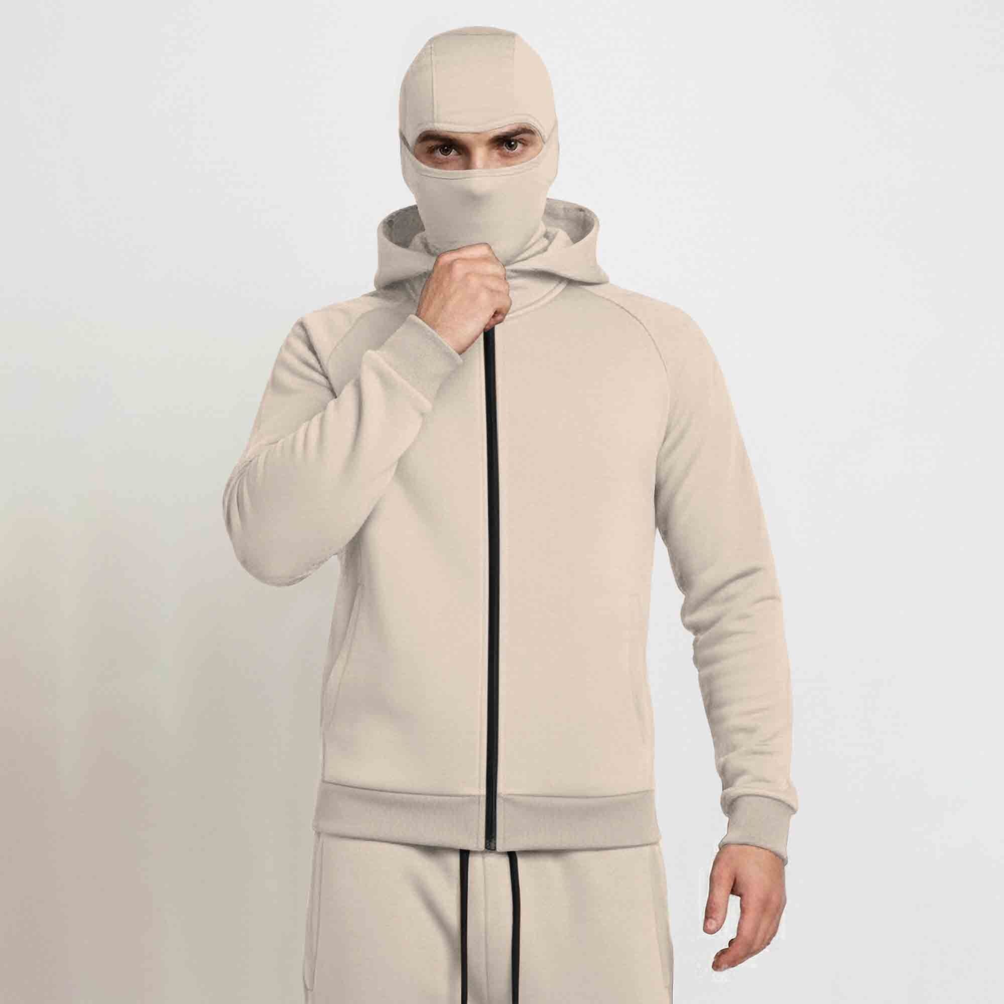 Tracksuit For Winter Mask Beige Jacket - Beige Plain Baggy Cargo