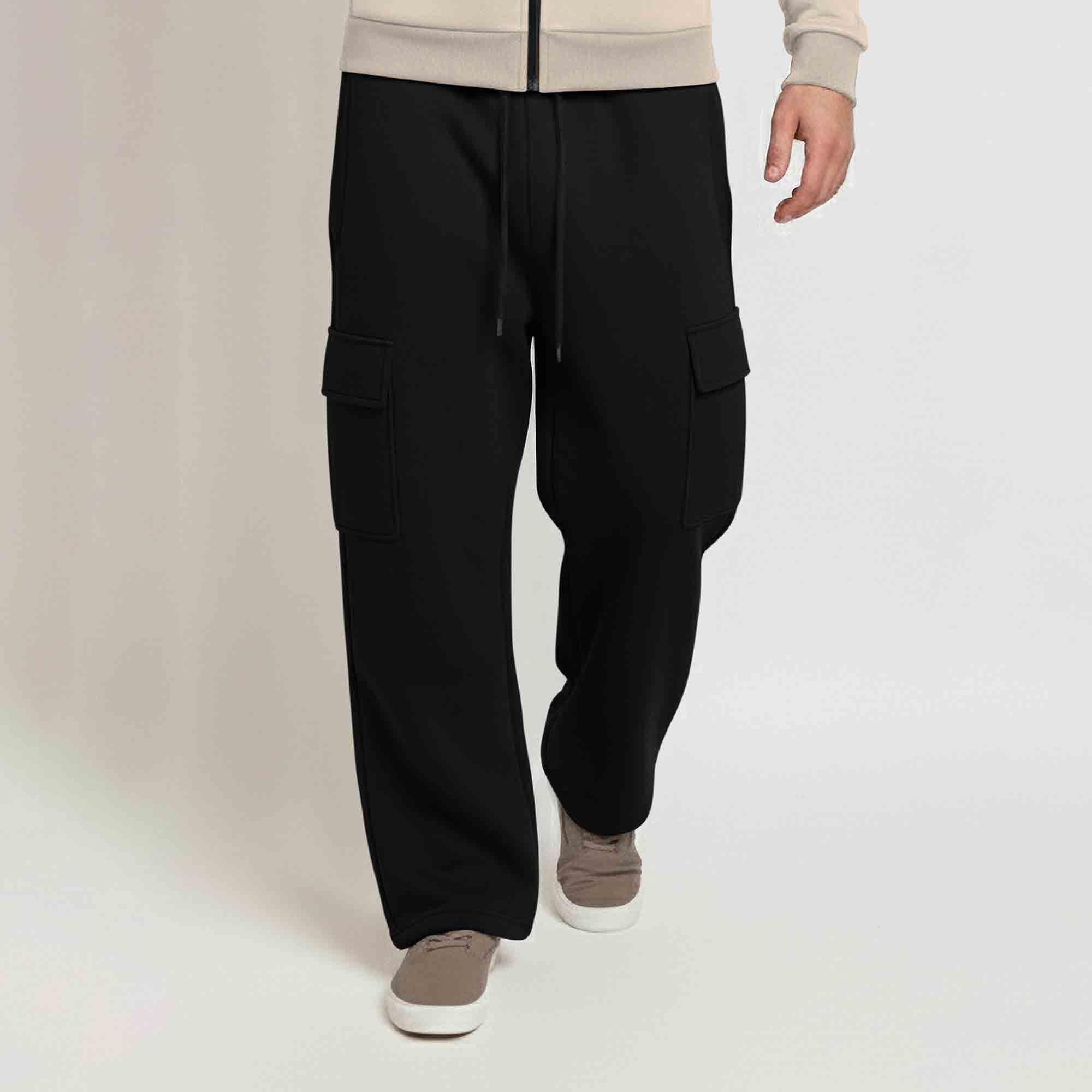 Tracksuit For Winter Mask Beige Jacket - Black Plain Baggy Cargo