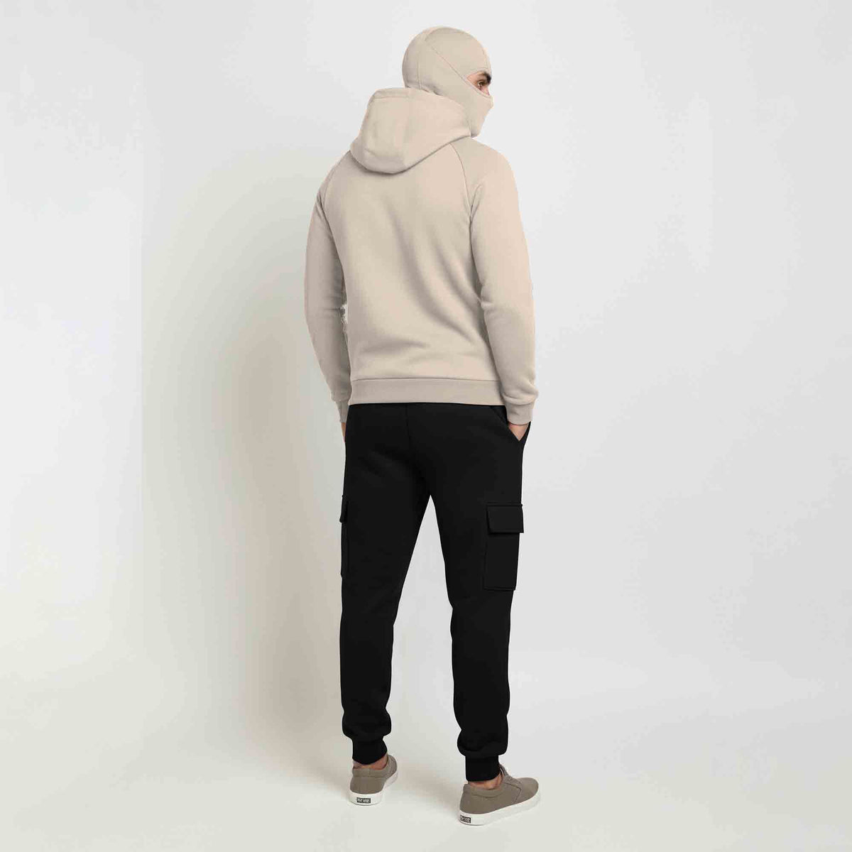 Tracksuit For Winter Mask Beige Jacket - Plain Black Cargo Pant