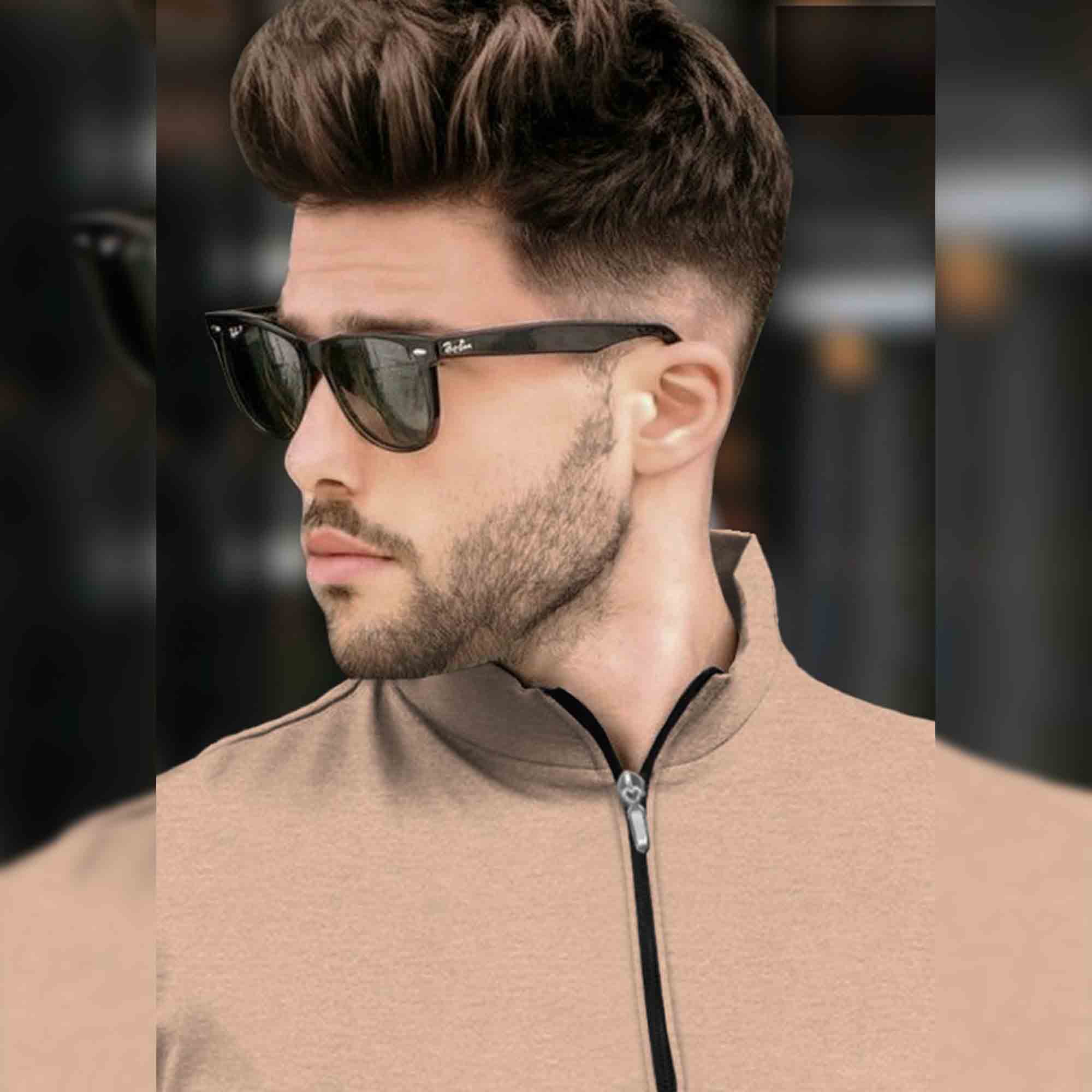 Men Solid Zip Neck Beige T-Shirt
