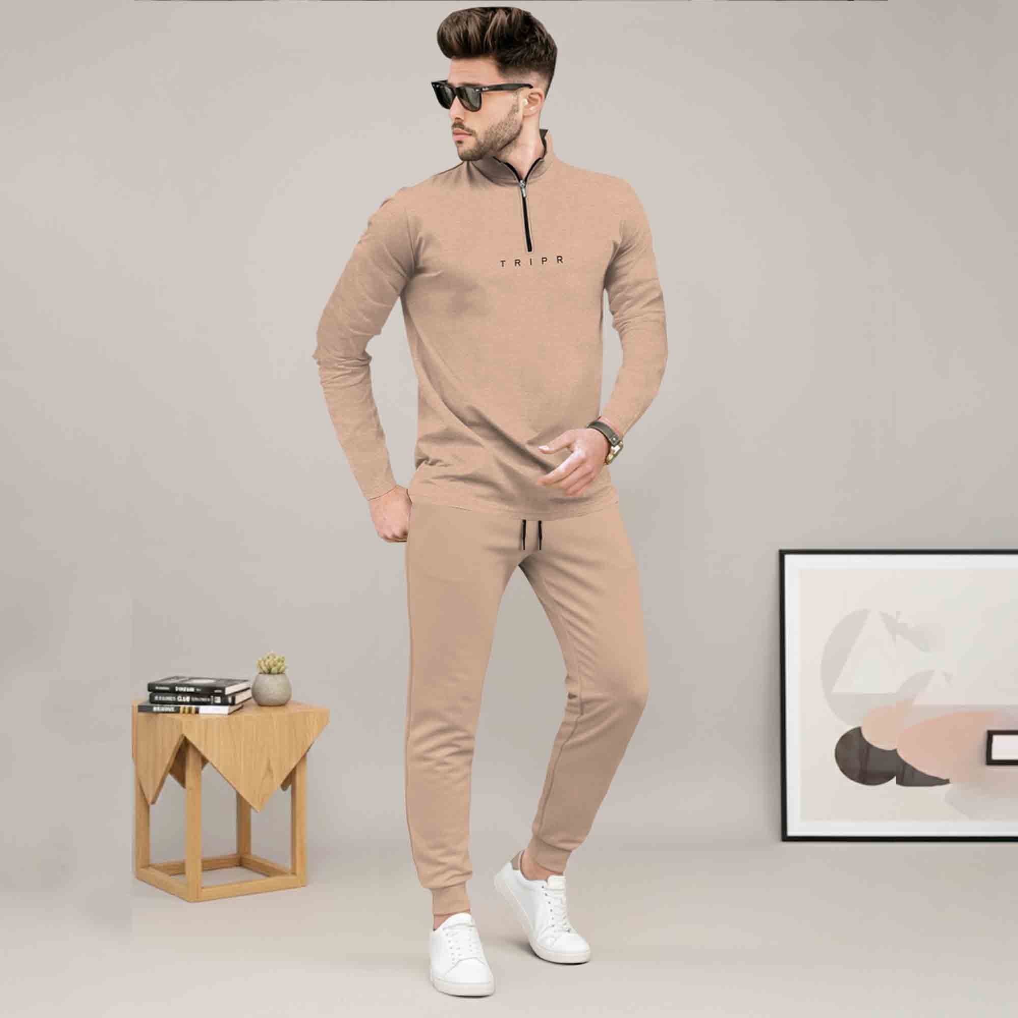 Mens Casual Co-Ord Tracksuit Set with Zip Neck T-Shirt- 11 Variants