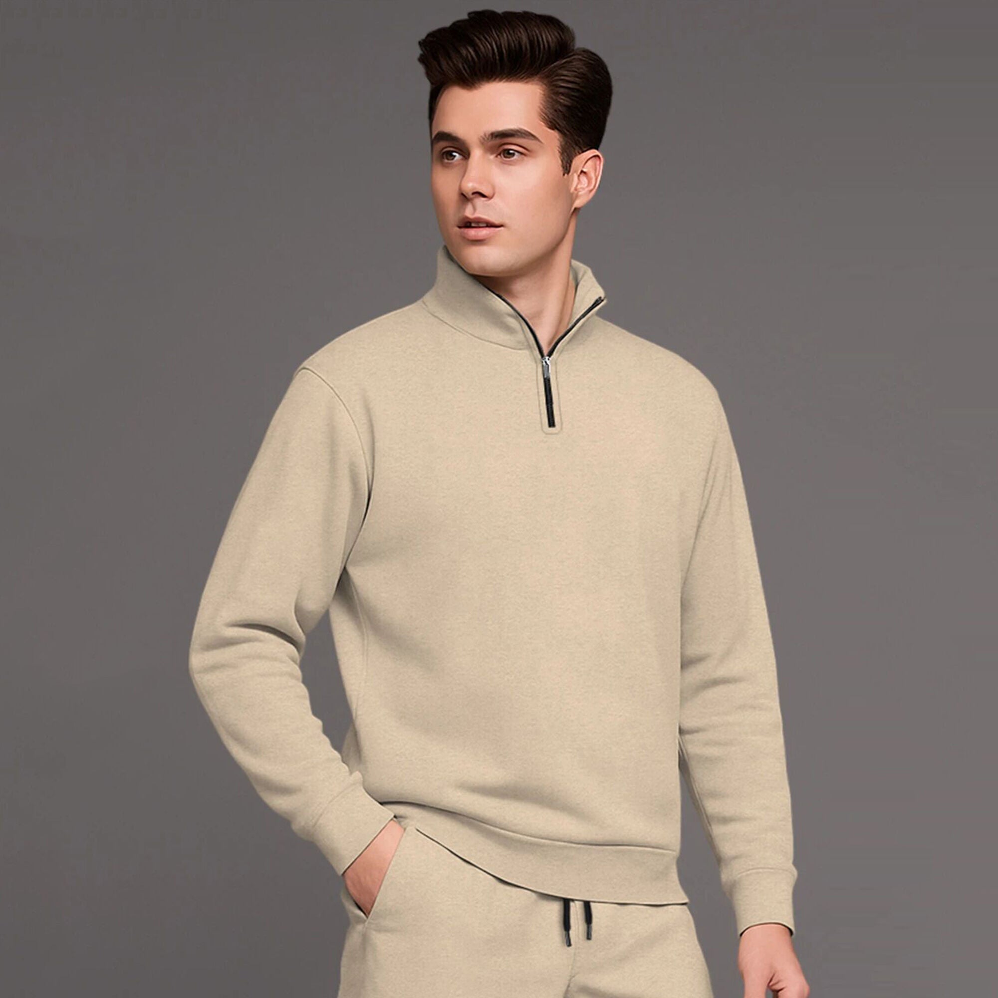 High Neck Sweatshirt & Baggy Cargo Plain Winter Outfits