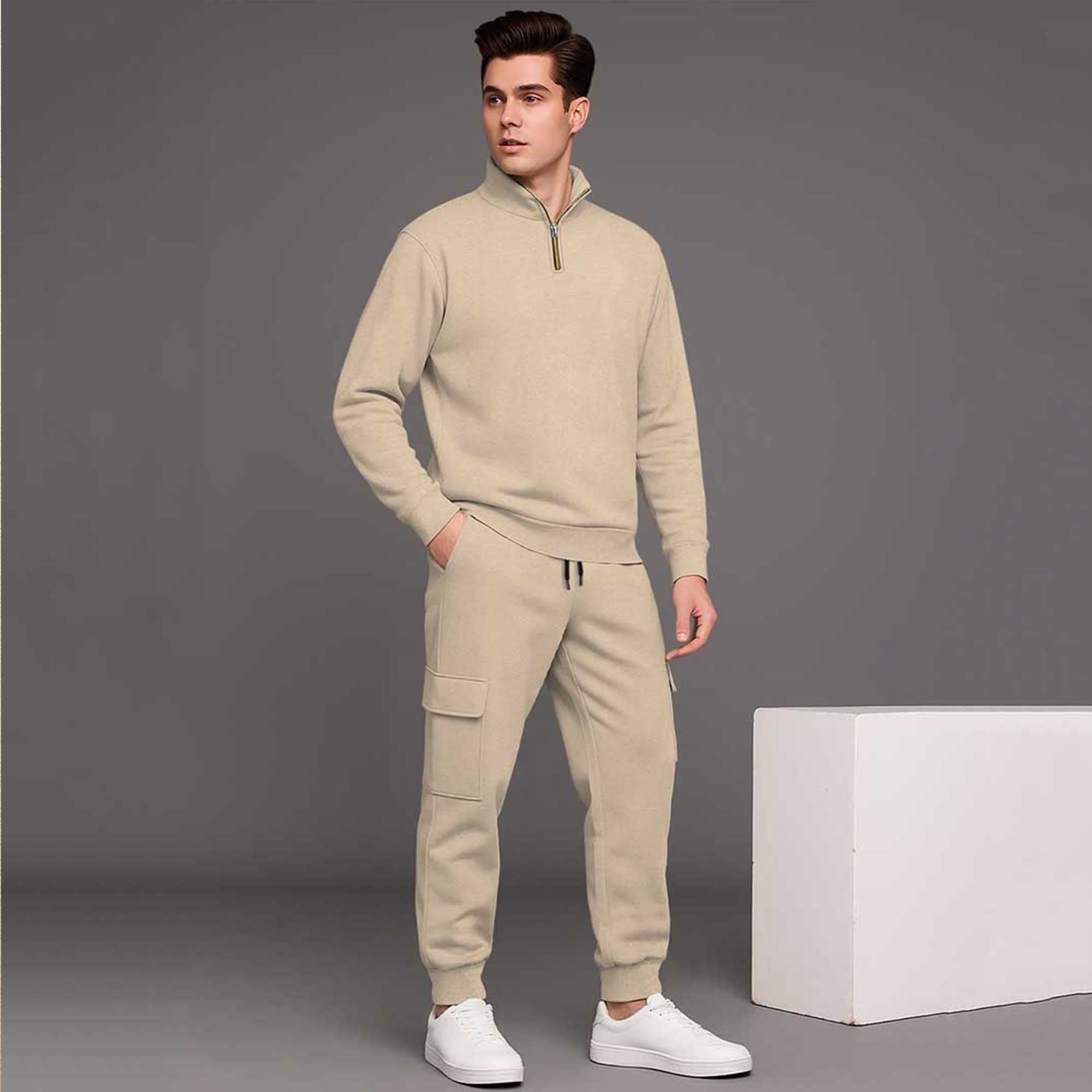 High Neck Sweatshirts and Cargo Joggers Outfit Sets 6 Variants