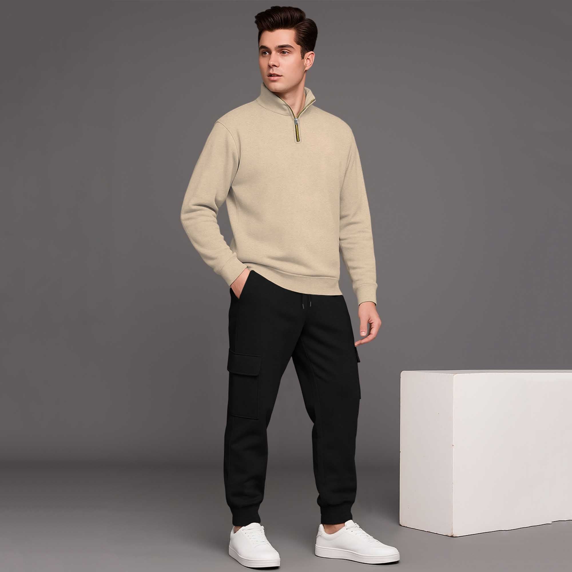 High Neck Sweatshirts and Cargo Joggers Outfit Sets 6 Variants