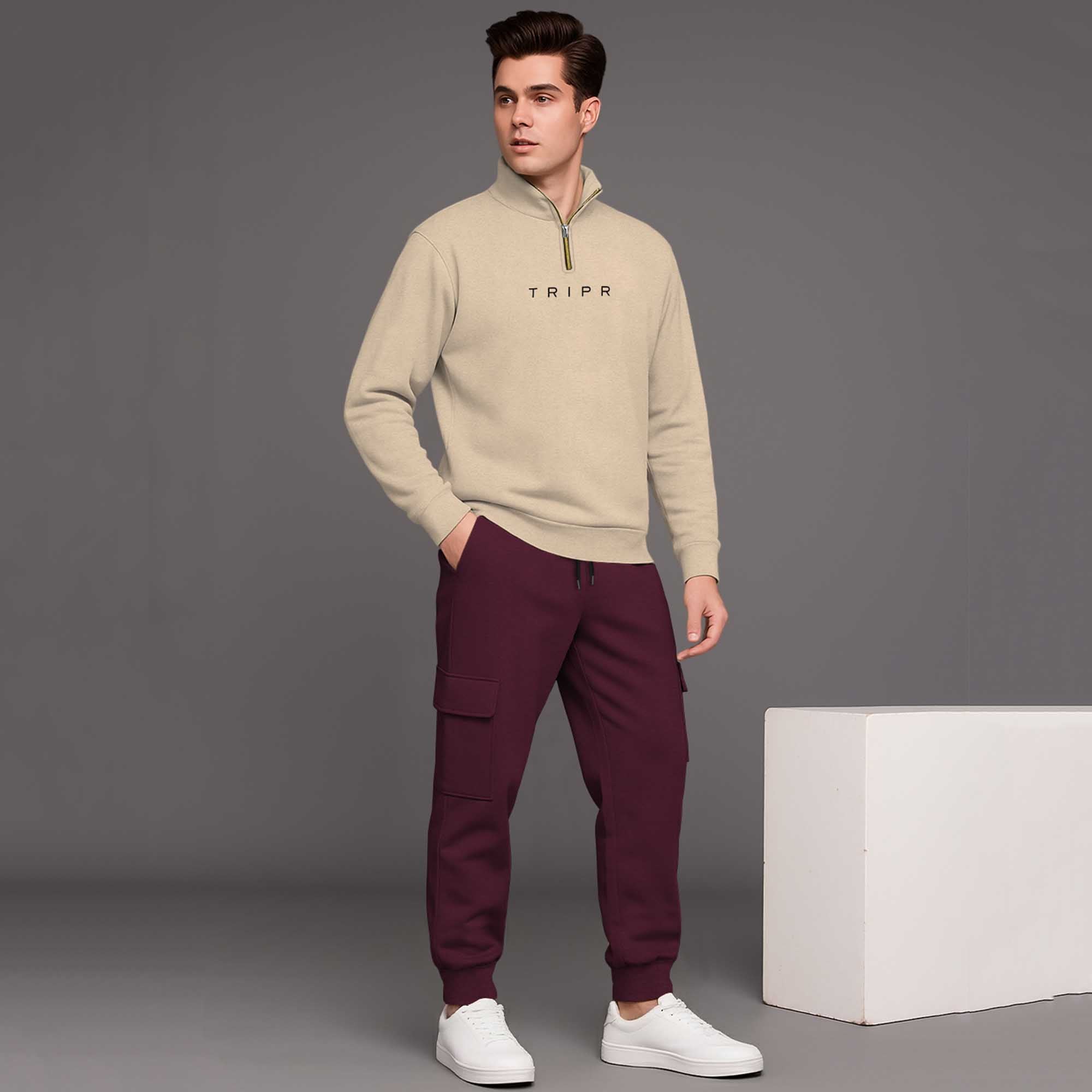 High Neck Sweatshirts and Cargo Joggers Outfit Sets 6 Variants