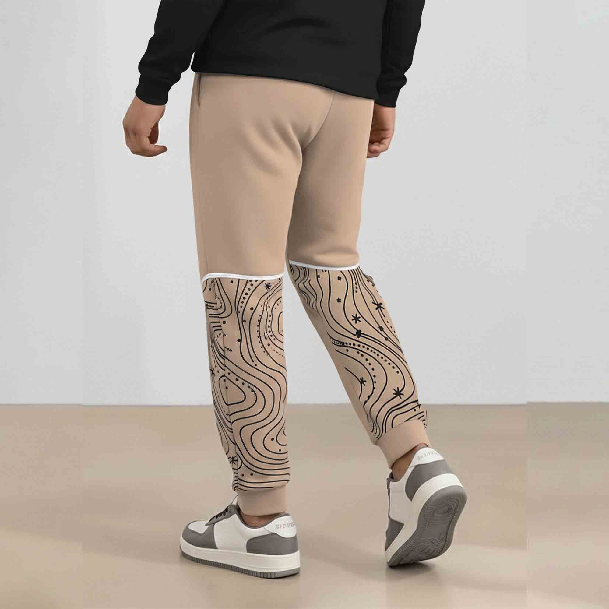Men's Ankle Deisgn Printed Beige Jogger Track Pant
