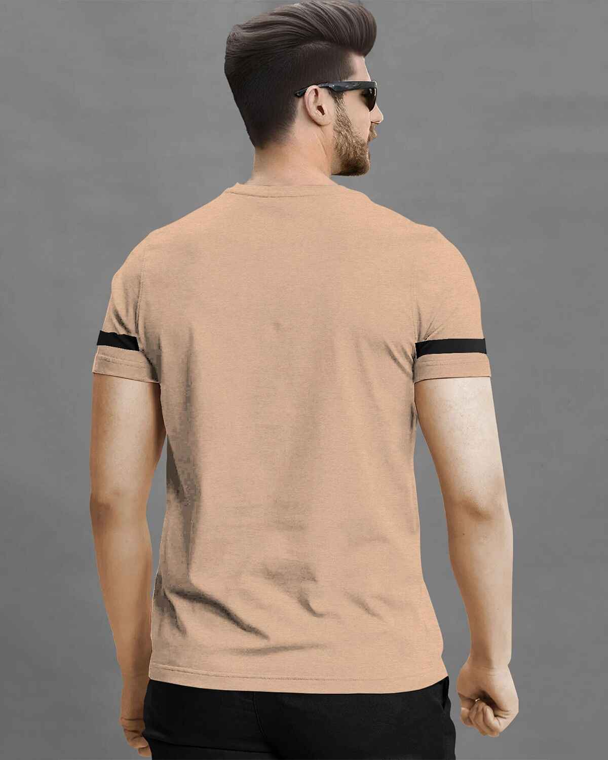 Men Printed Half Sleeve Round Neck Cotton Blend Beige T-Shirt
