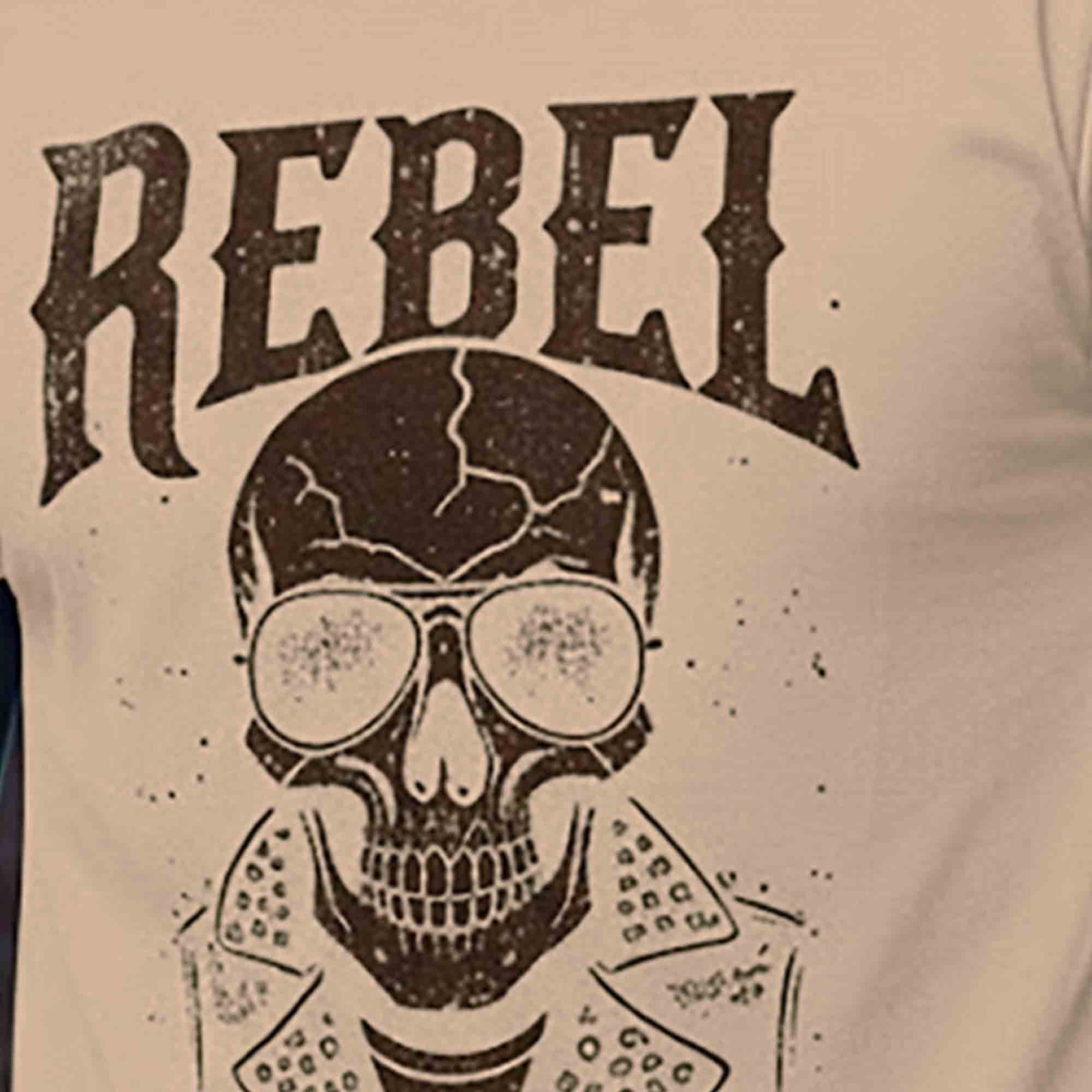 Men Half Sleeve REBEL Printed Cotton Blend Tshirt Beige