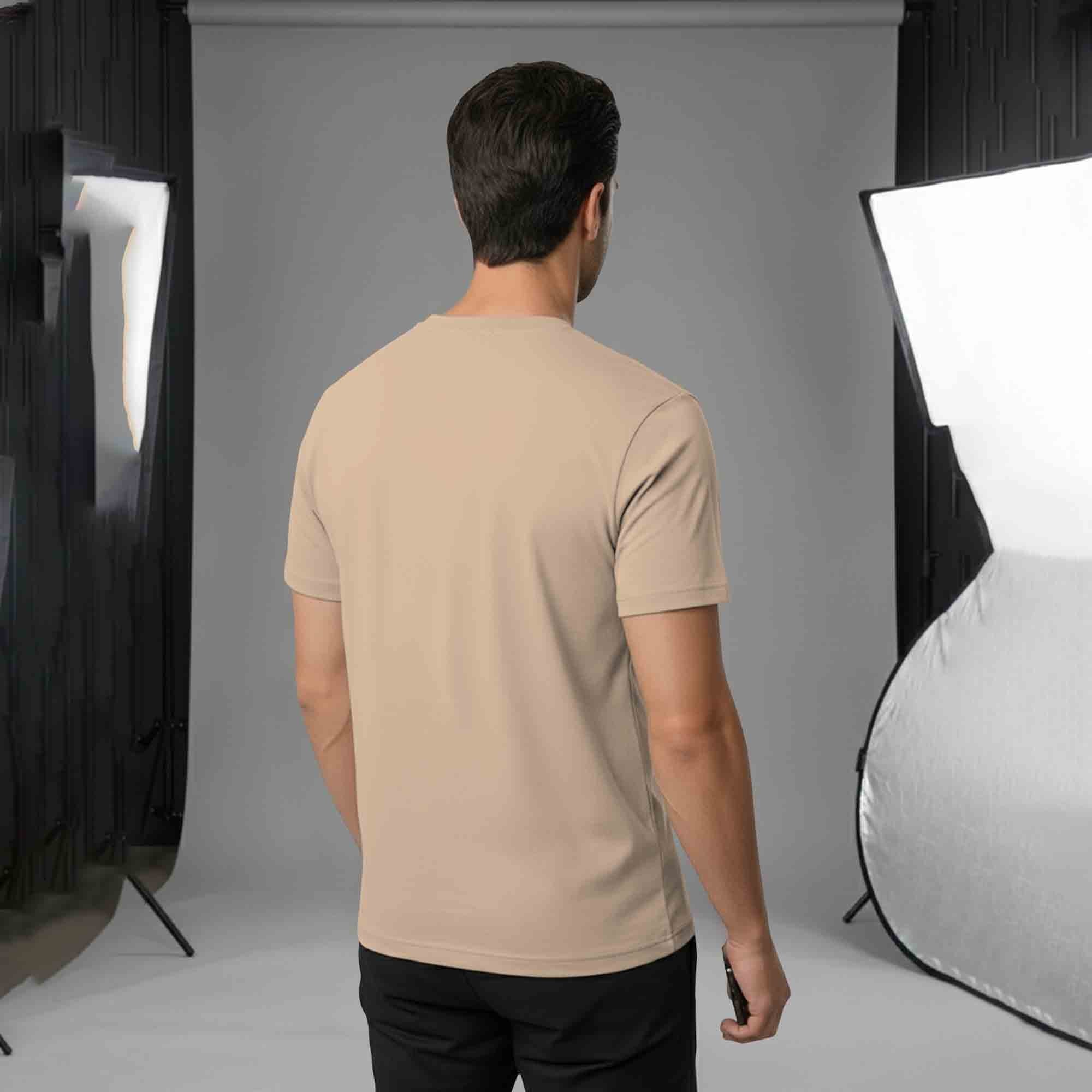 Half Sleeve Printed Round Neck Cotton Blend TShirt Beige