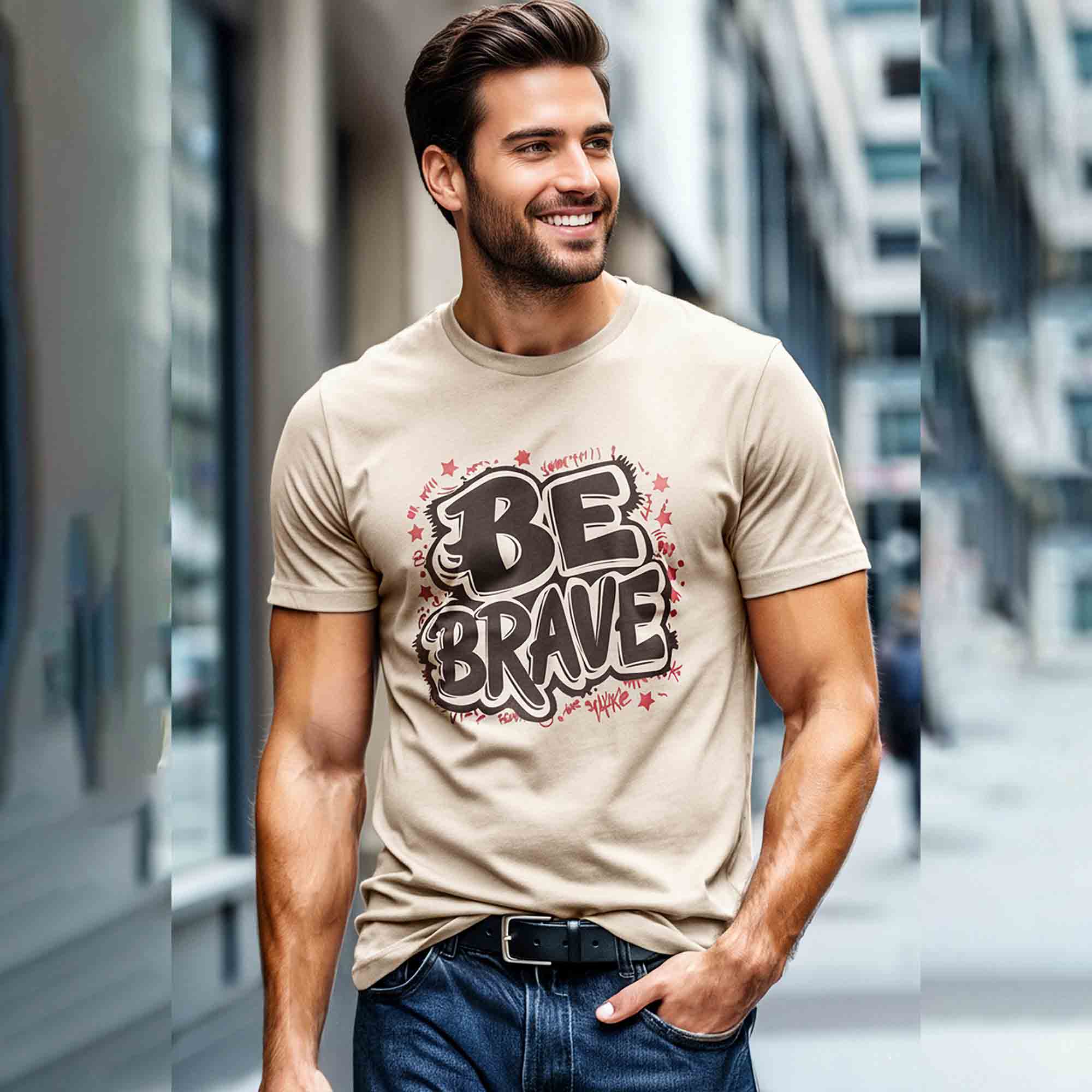 Men Half Sleeve Printed Tshirt Beige
