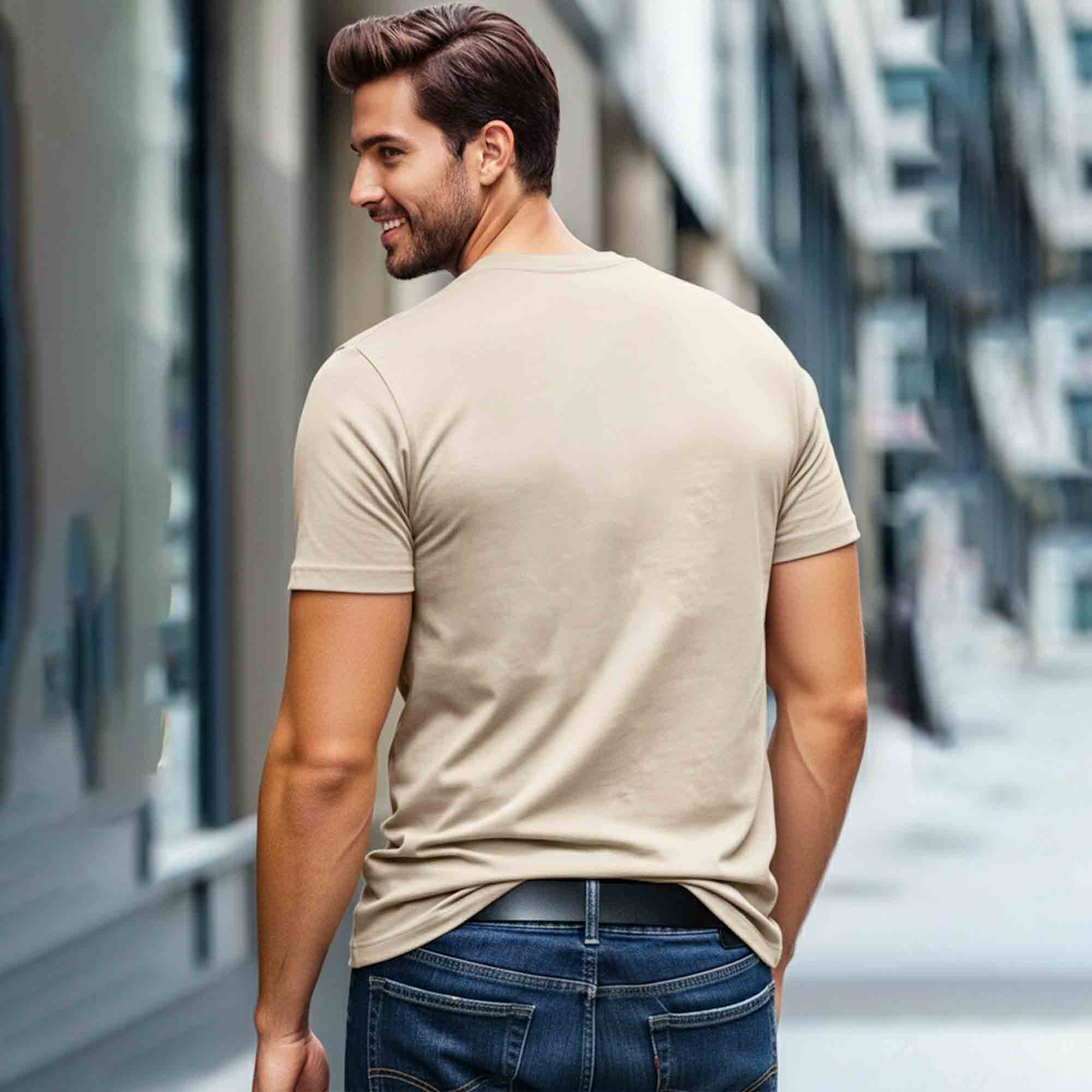 Men Half Sleeve Printed Tshirt Beige