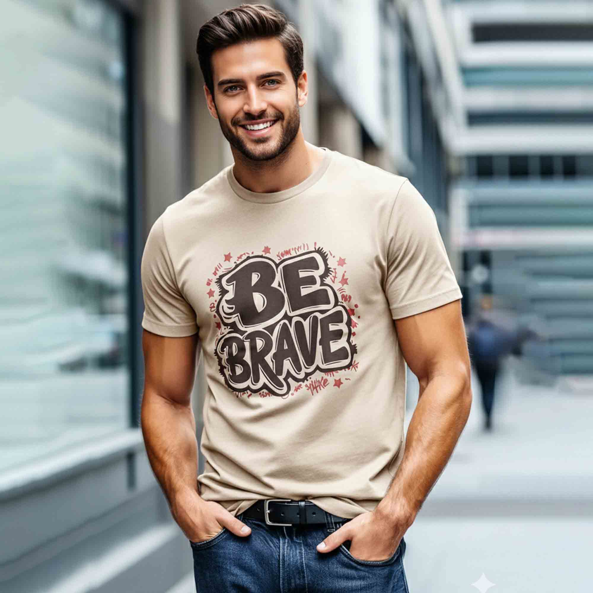 Men Half Sleeve Printed Tshirt Beige