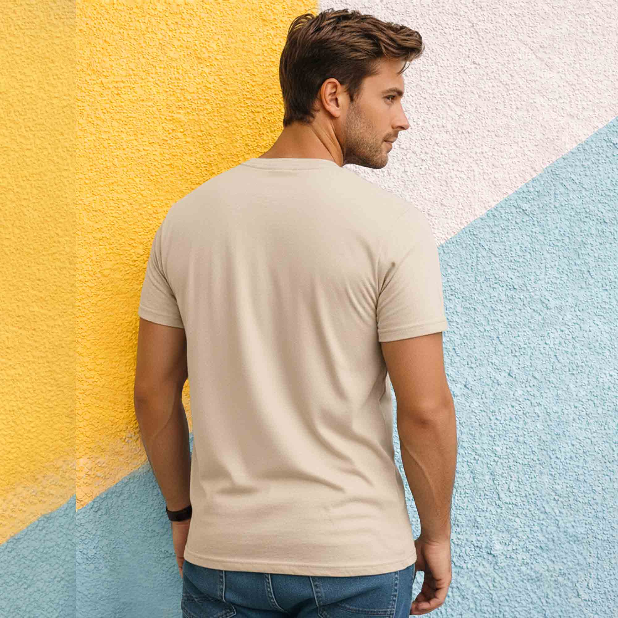 Men Half Sleeve Printed Tshirt Beige