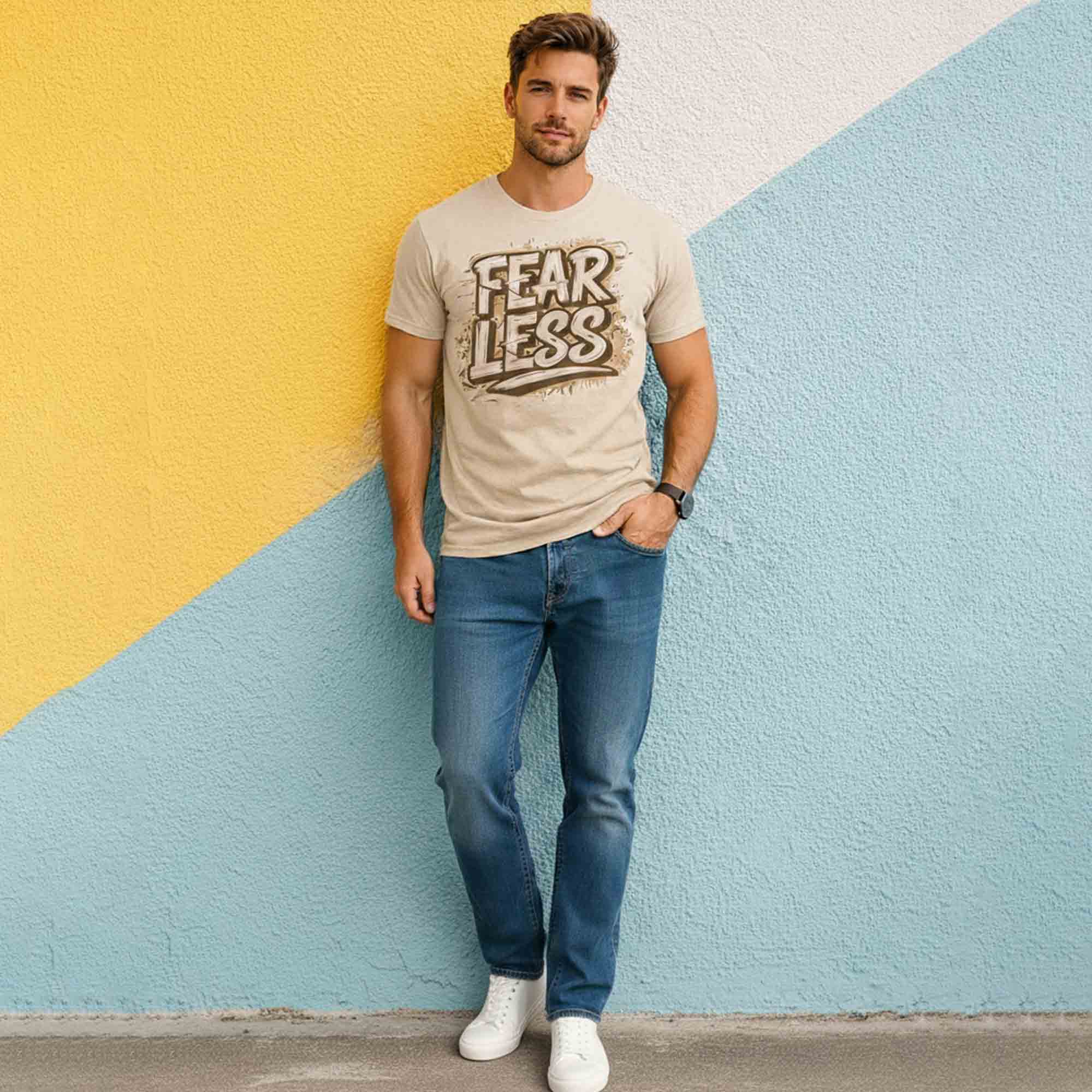Men Half Sleeve Printed Tshirt Beige