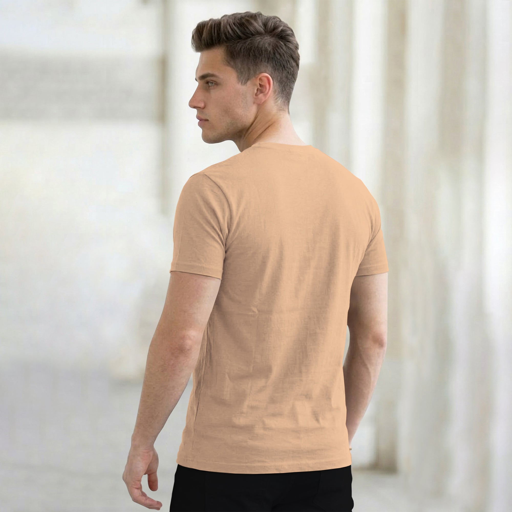 (Pack Of 1) Men Half Sleeve Round Neck Plain Beige T-shirt