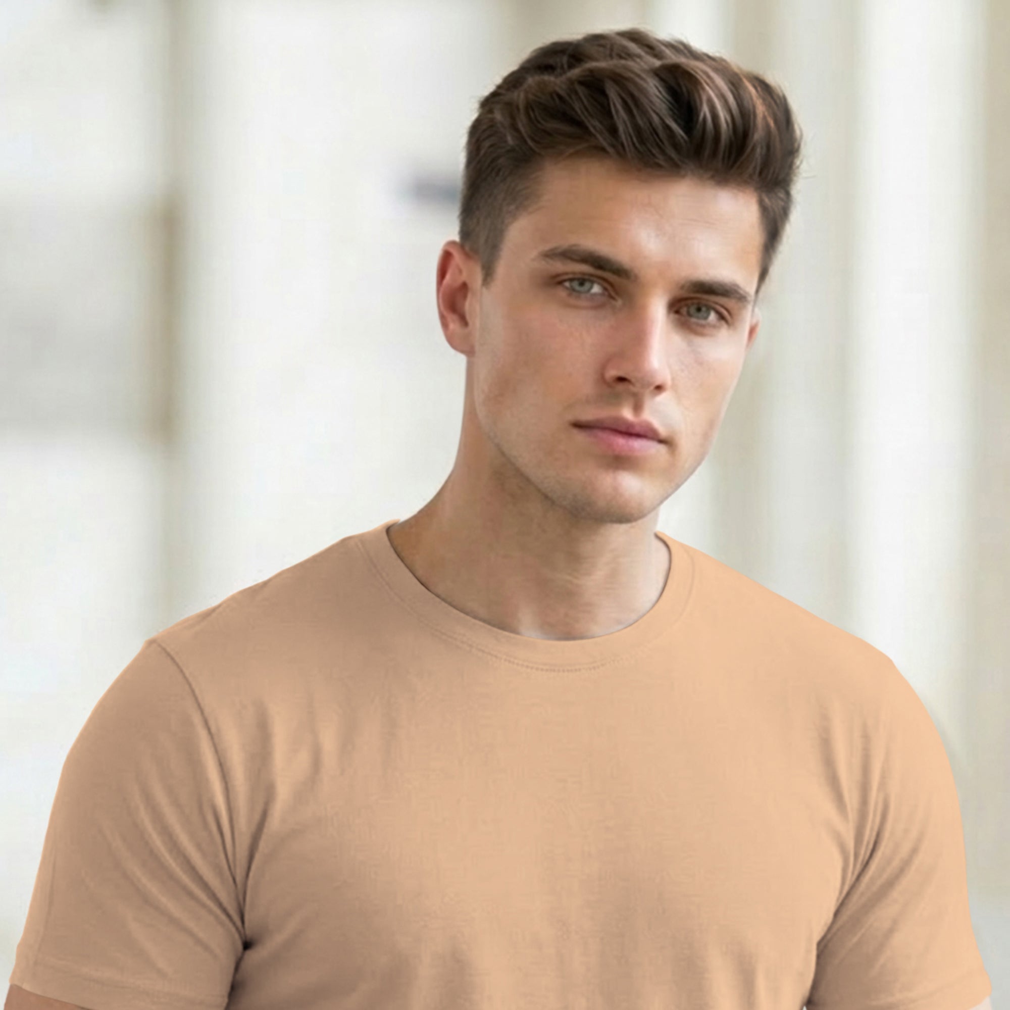 (Pack Of 1) Men Half Sleeve Round Neck Plain Beige T-shirt