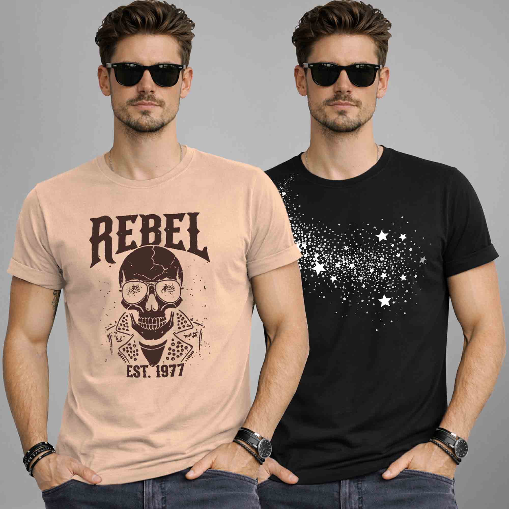 Pack Of 2 Graphics Printed Men Half Sleeve Combo T-shirts - 16 Variants
